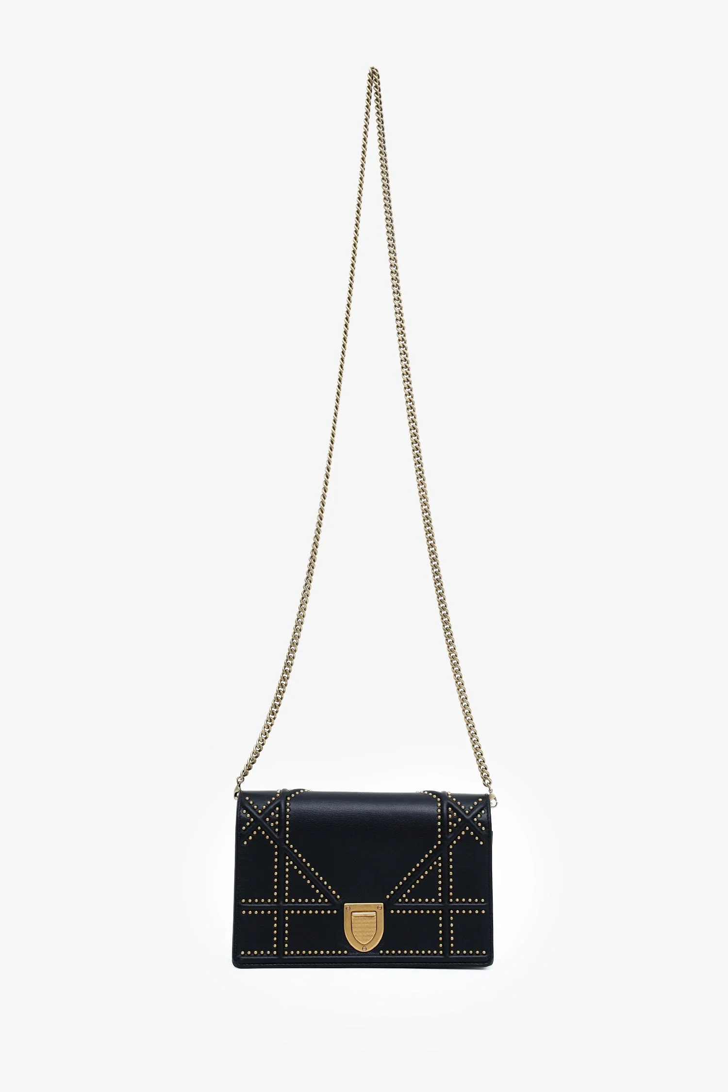 Christian Dior 2018 Black Leather Studded Diorama Wallet On Chain - Image 6