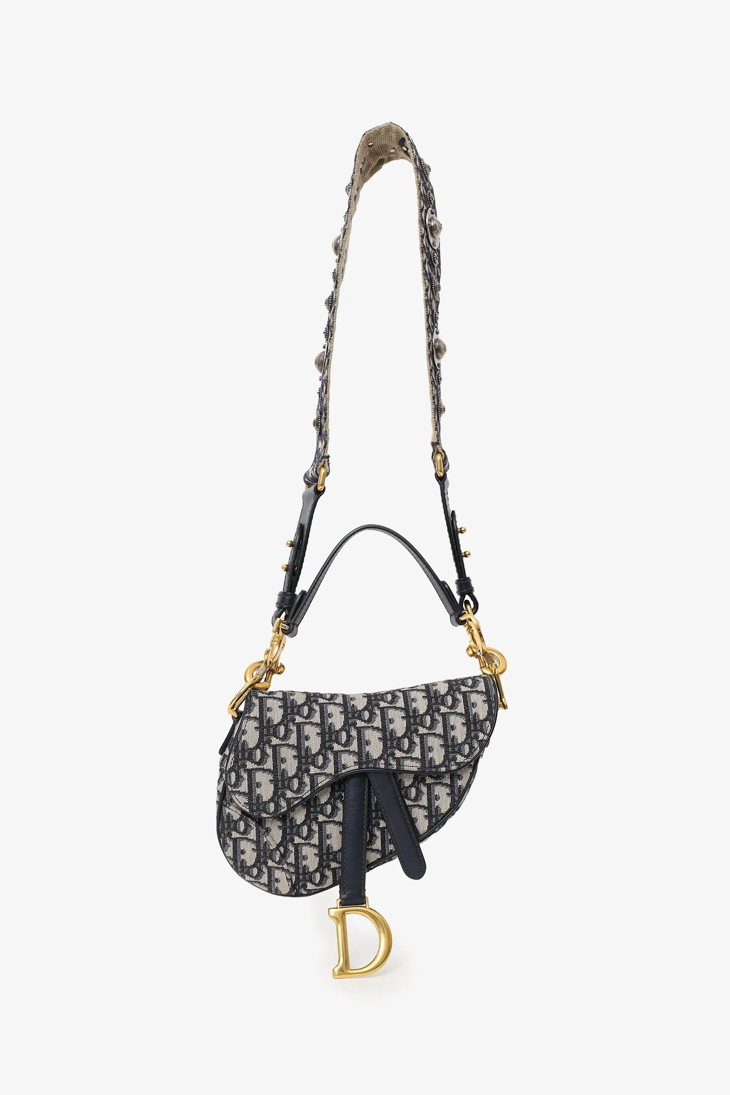 Christian Dior 2018 Blue Oblique Jacquard Mini Saddle Bag With Strap - Image 6