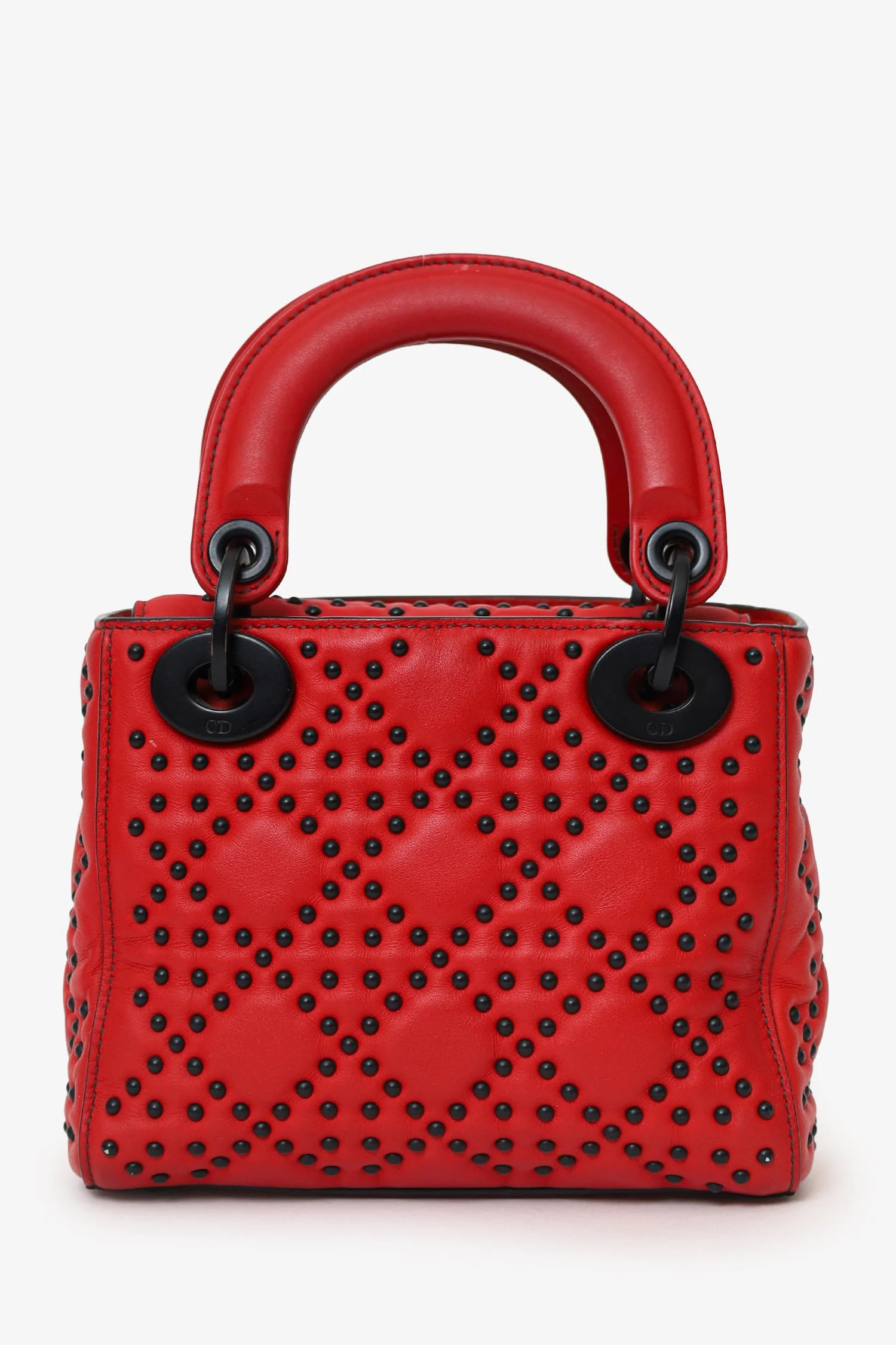 Christian Dior 2018 Red Studded Lambskin Cannage Supple Mini Lady Dior - Image 2