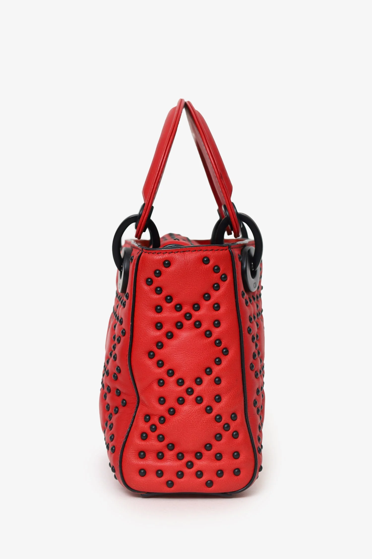 Christian Dior 2018 Red Studded Lambskin Cannage Supple Mini Lady Dior - Image 3