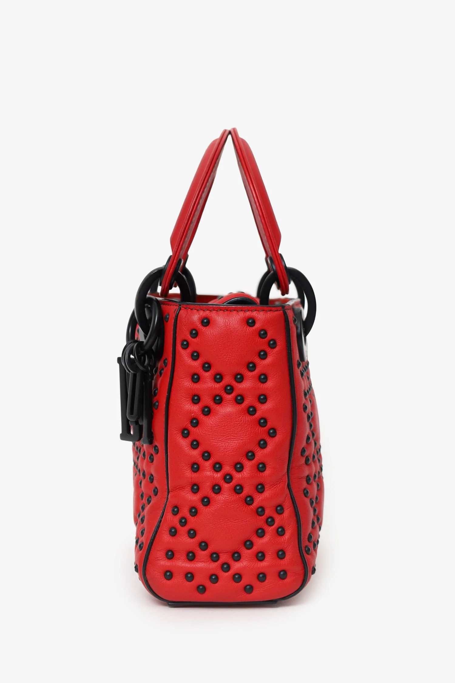 Christian Dior 2018 Red Studded Lambskin Cannage Supple Mini Lady Dior - Image 4