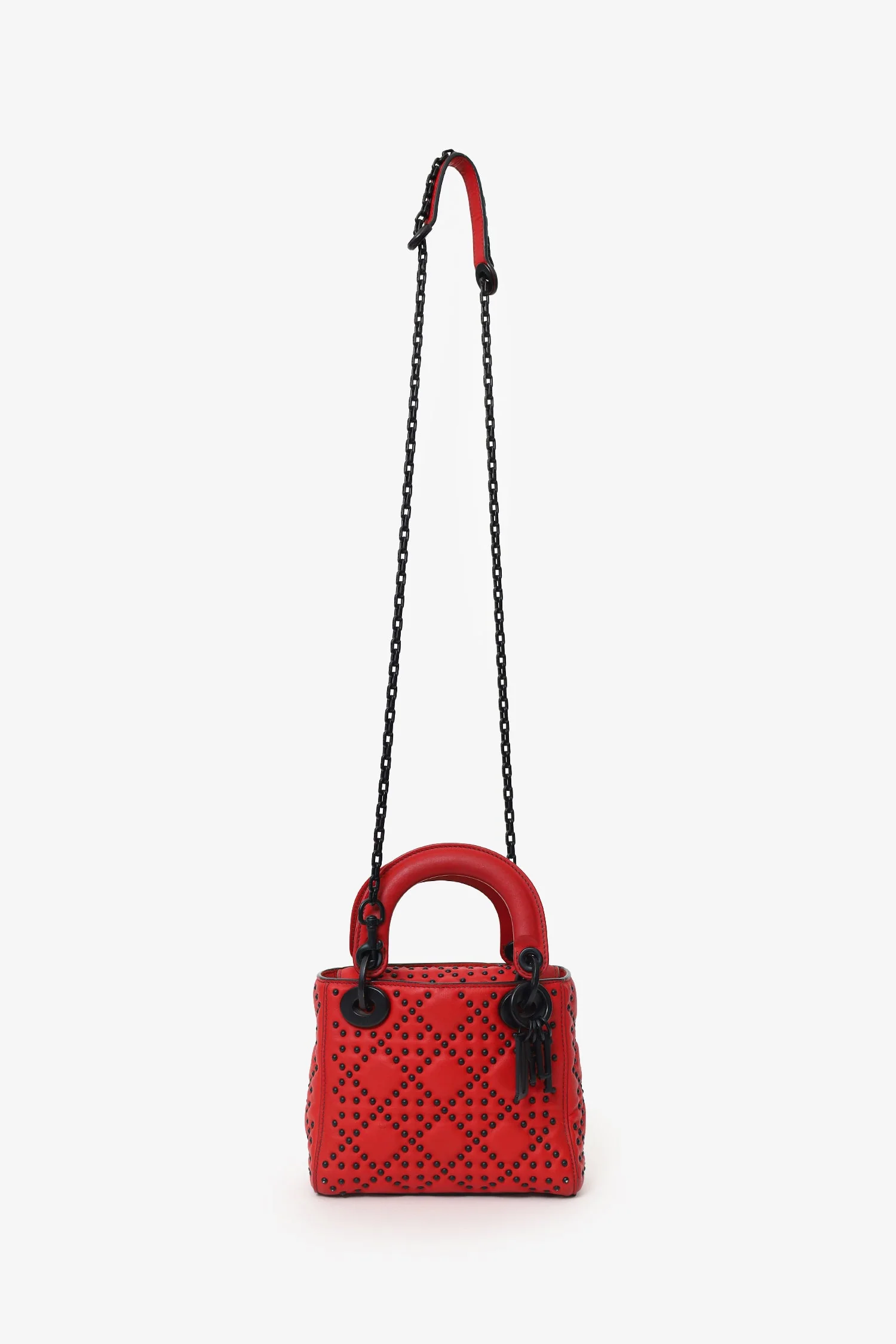 Christian Dior 2018 Red Studded Lambskin Cannage Supple Mini Lady Dior - Image 6
