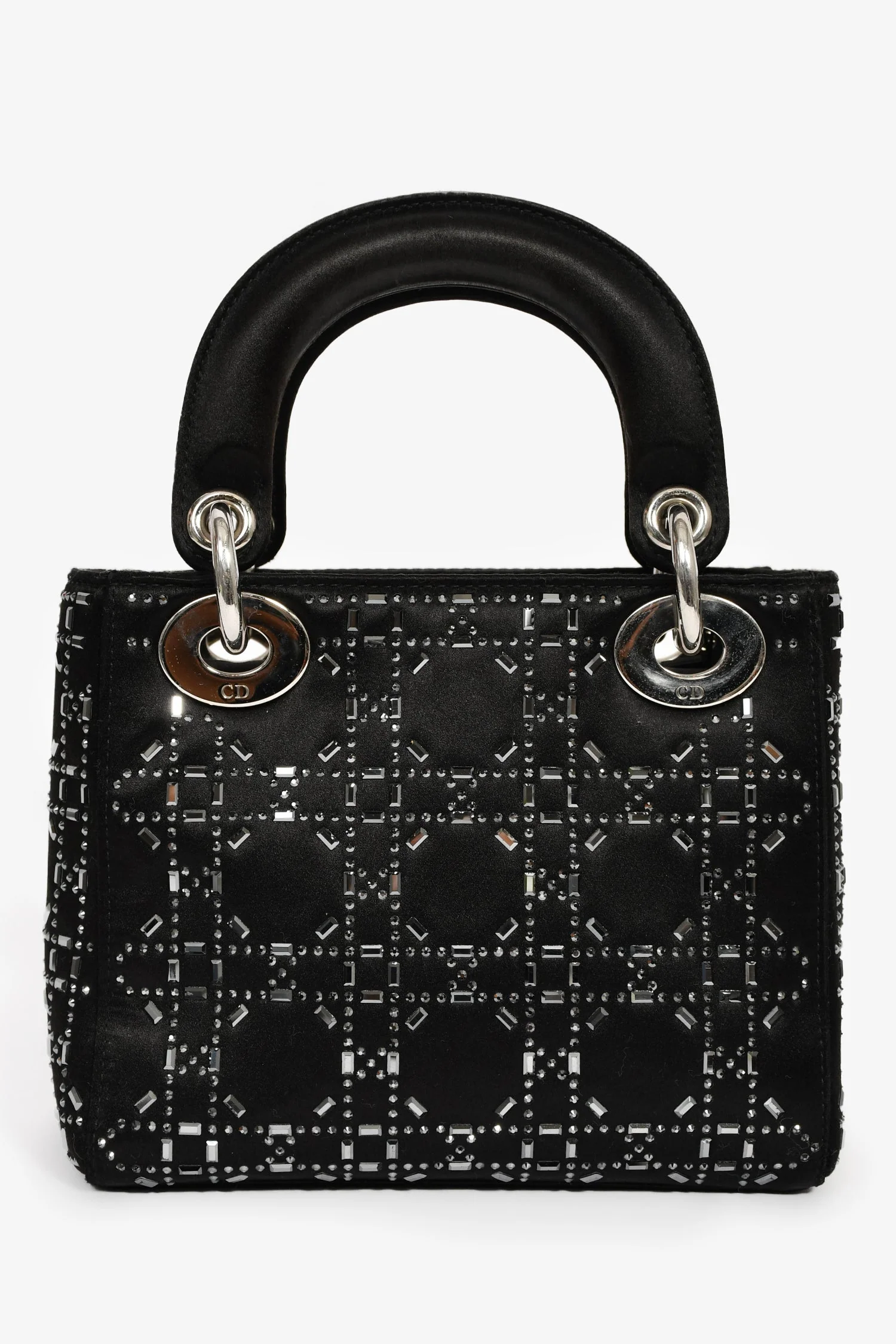 Christian Dior 2019 Black Satin Crystal Embellished Mini Lady Dior with Strap - Image 2