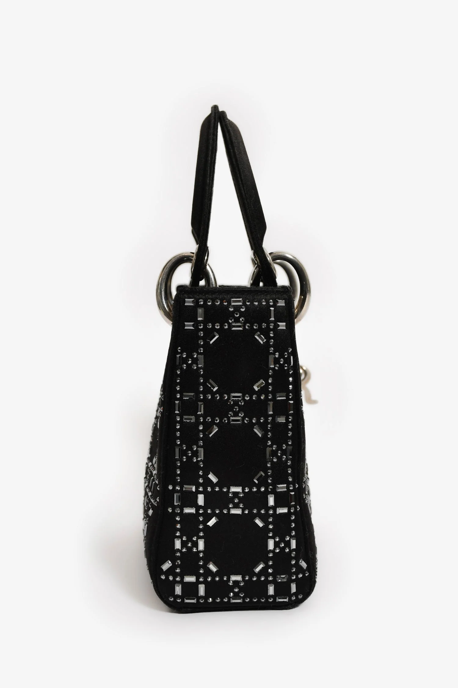 Christian Dior 2019 Black Satin Crystal Embellished Mini Lady Dior with Strap - Image 3