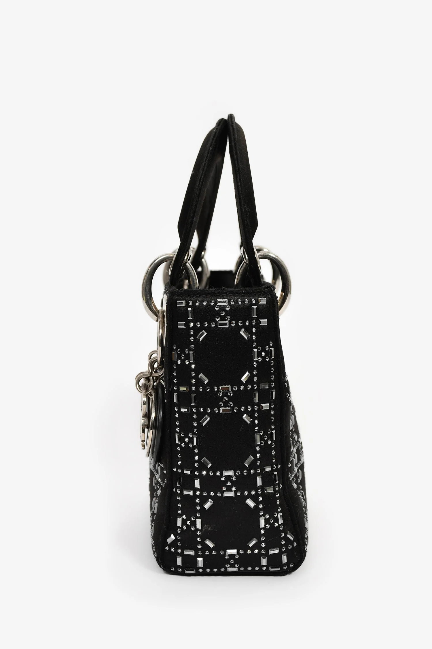 Christian Dior 2019 Black Satin Crystal Embellished Mini Lady Dior with Strap - Image 4