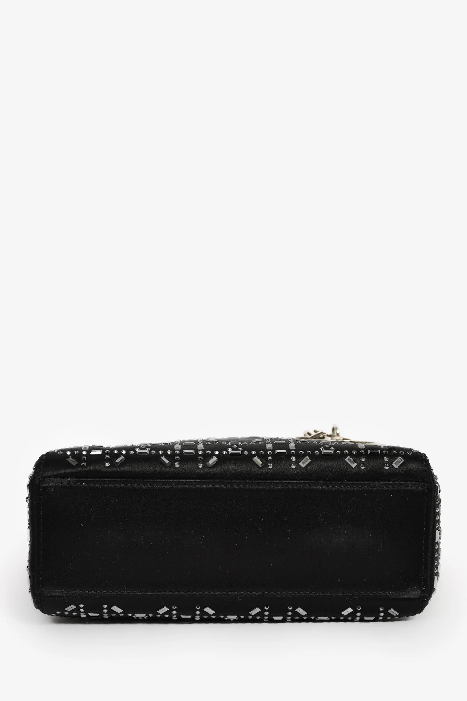 Christian Dior 2019 Black Satin Crystal Embellished Mini Lady Dior with Strap - Image 5