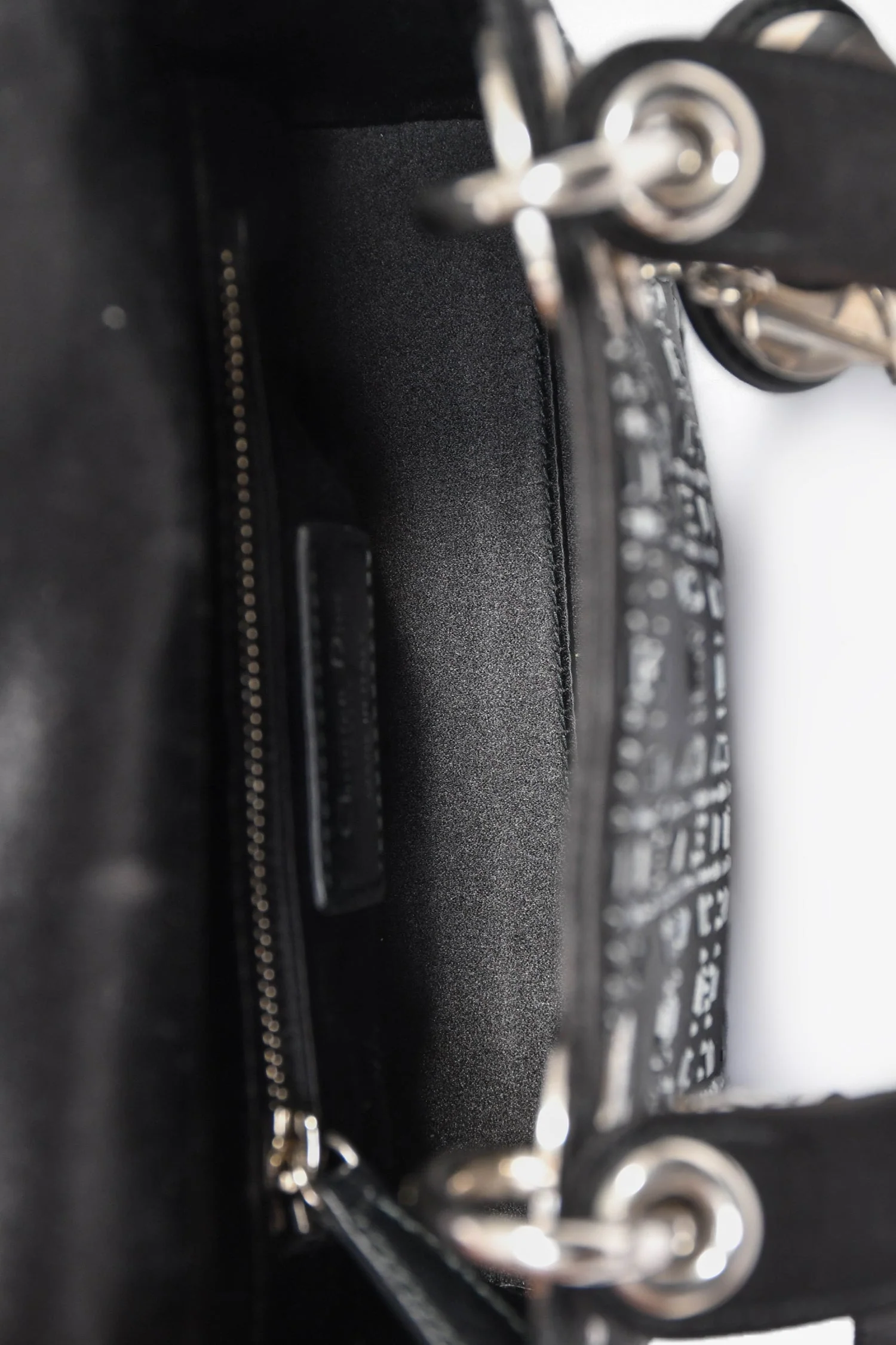 Christian Dior 2019 Black Satin Crystal Embellished Mini Lady Dior with Strap - Image 7