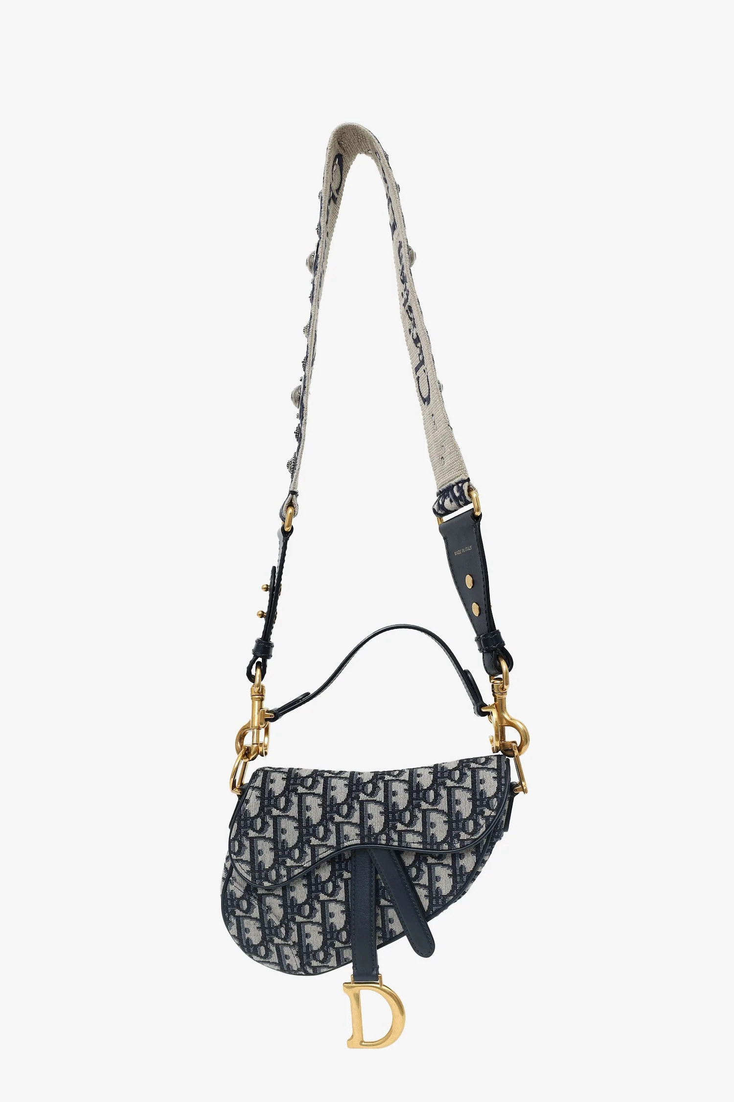 Christian Dior 2019 Blue Oblique Jacquard Mini Saddle Bag With Strap - Image 8
