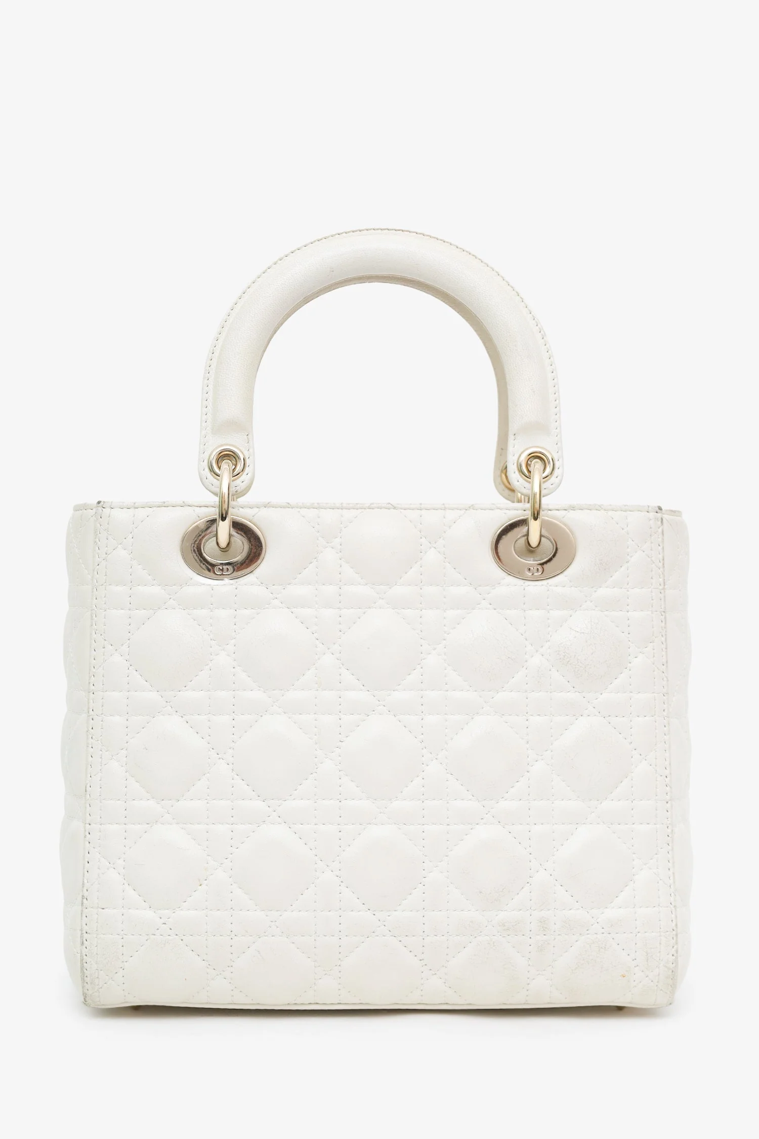 Christian Dior 2019 White Cannage Medium Lady Dior Top Handle - Image 2