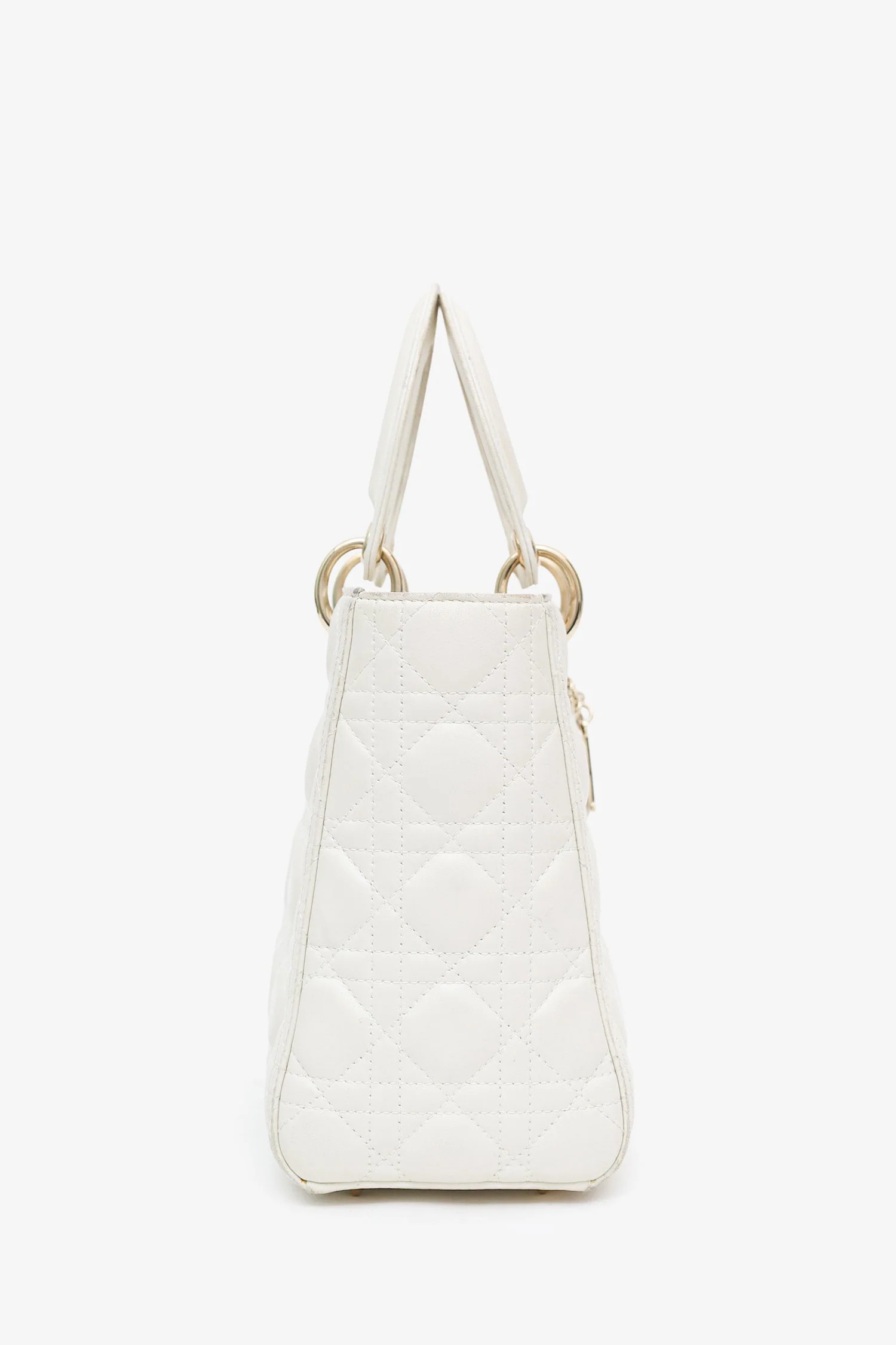Christian Dior 2019 White Cannage Medium Lady Dior Top Handle - Image 3