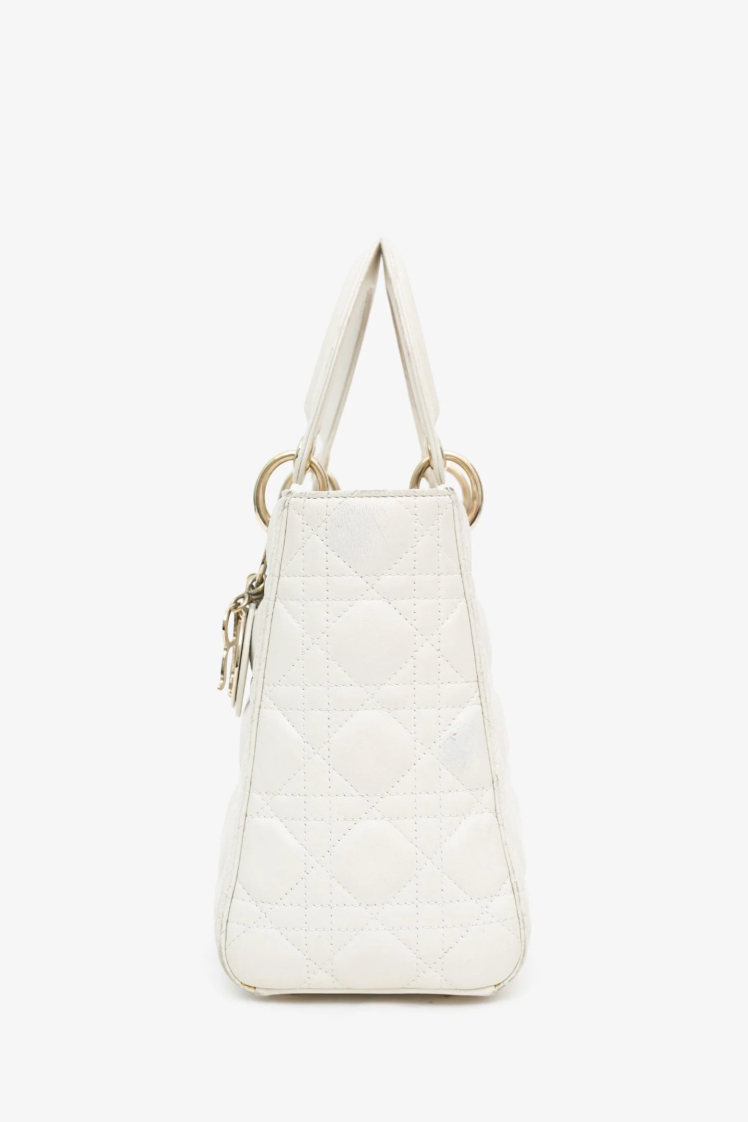 Christian Dior 2019 White Cannage Medium Lady Dior Top Handle - Image 4