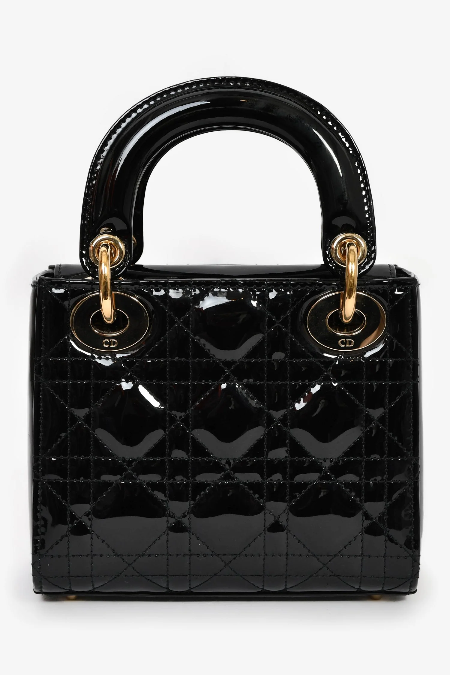 Christian Dior 2020 Black Patent Leather Mini Lady Dior Bag with Strap - Image 2