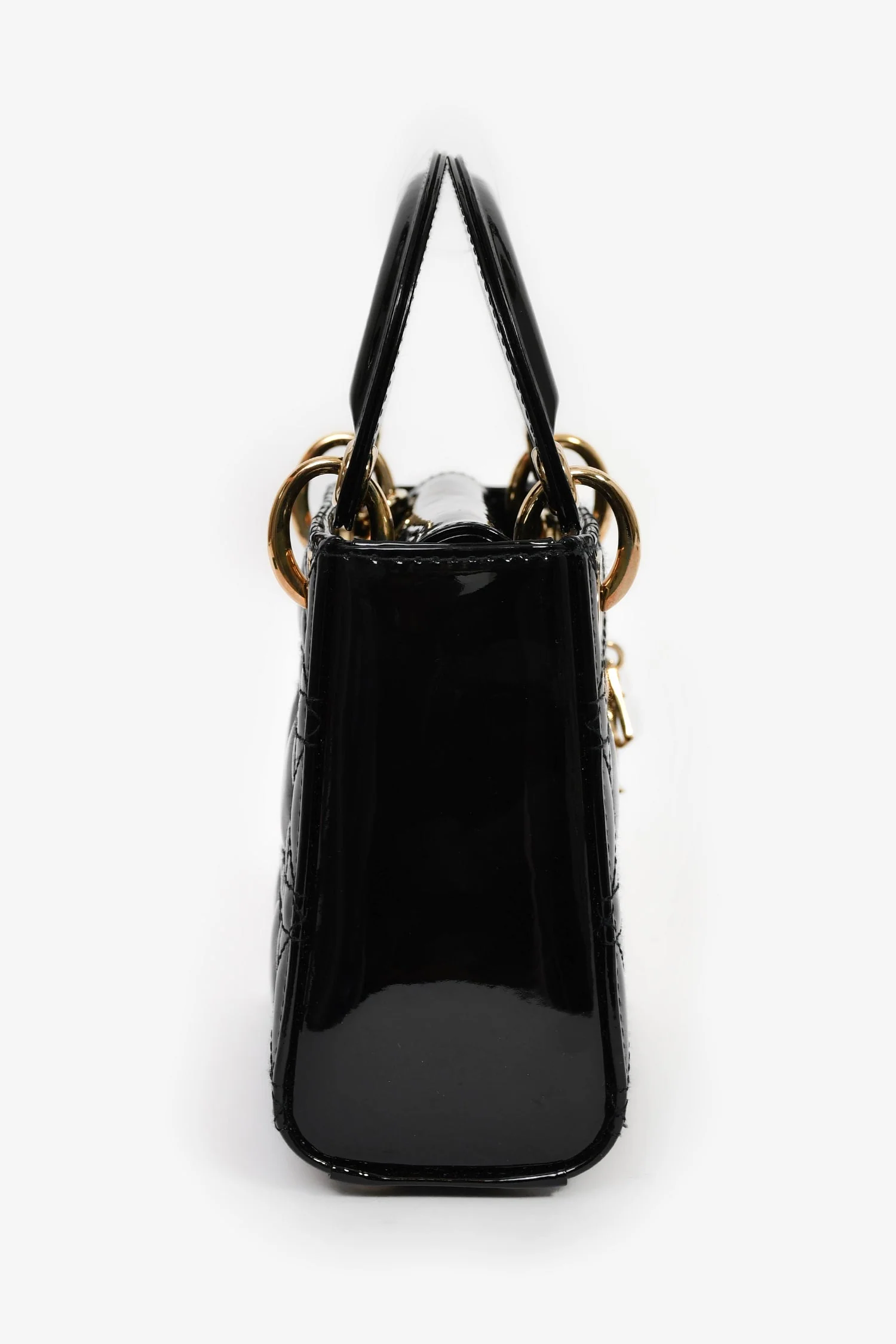 Christian Dior 2020 Black Patent Leather Mini Lady Dior Bag with Strap - Image 3