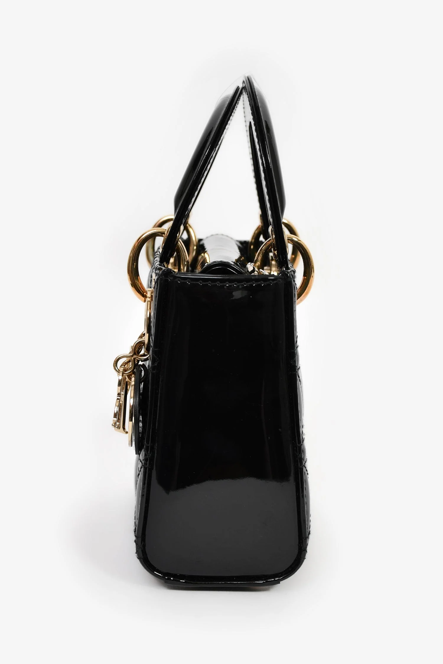 Christian Dior 2020 Black Patent Leather Mini Lady Dior Bag with Strap - Image 4