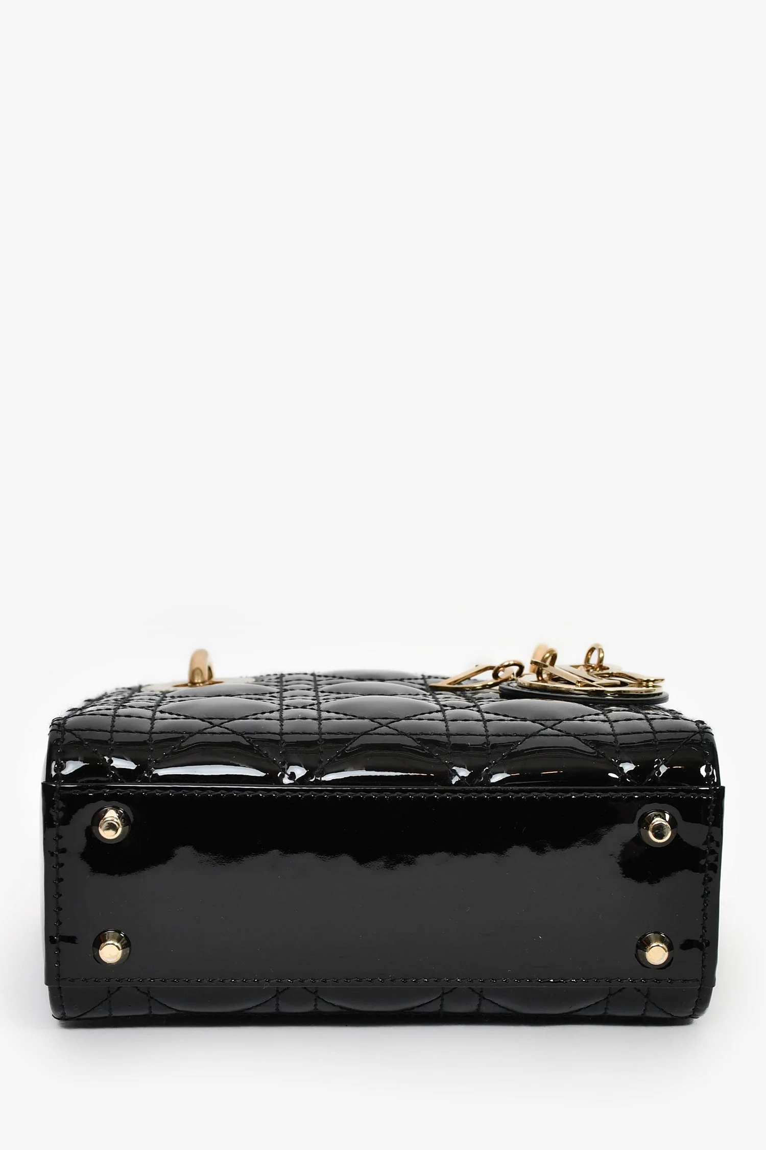 Christian Dior 2020 Black Patent Leather Mini Lady Dior Bag with Strap - Image 5