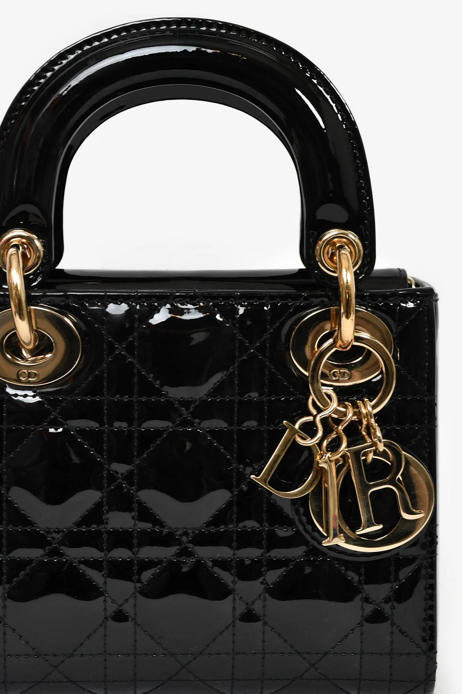 Christian Dior 2020 Black Patent Leather Mini Lady Dior Bag with Strap - Image 6