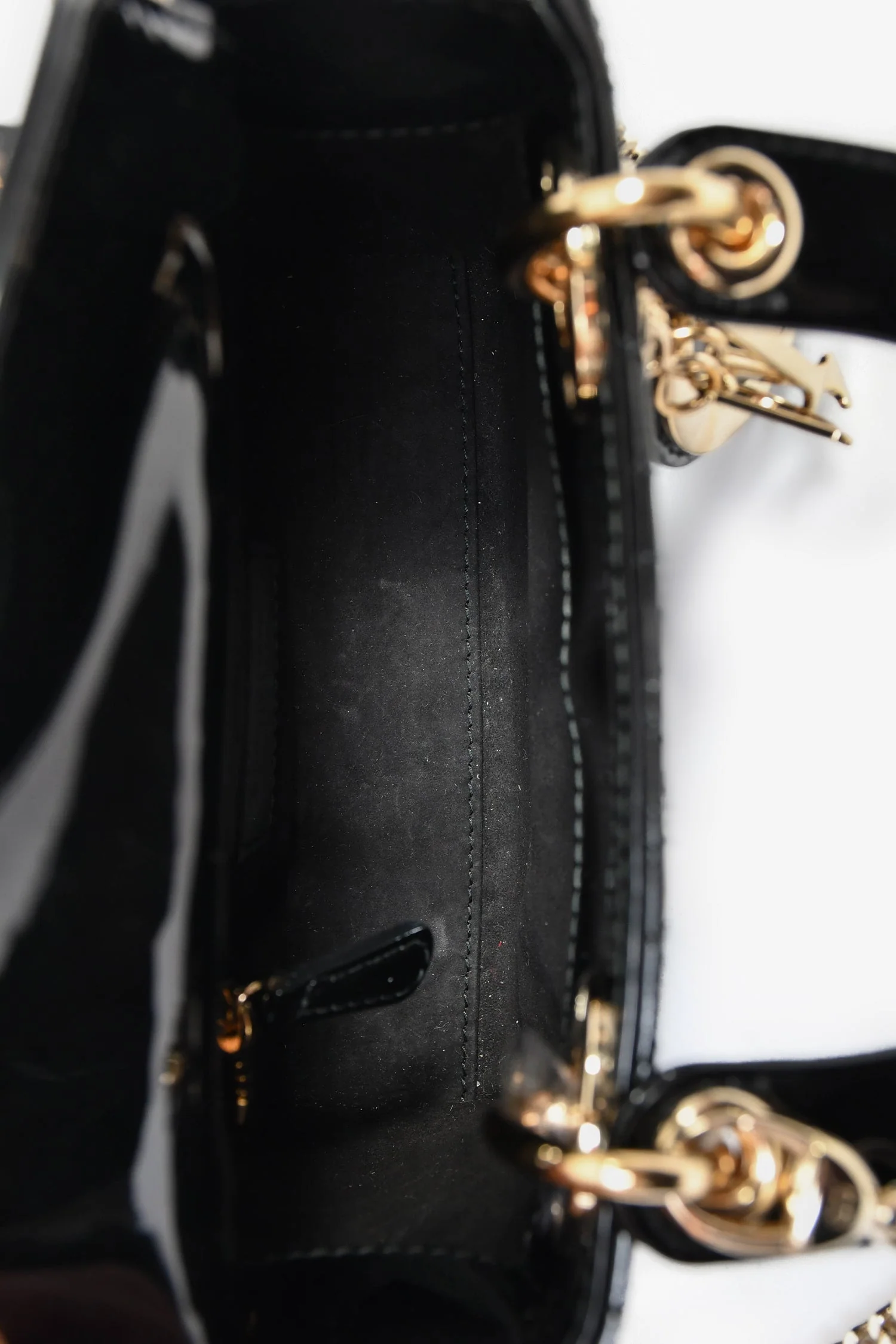 Christian Dior 2020 Black Patent Leather Mini Lady Dior Bag with Strap - Image 7