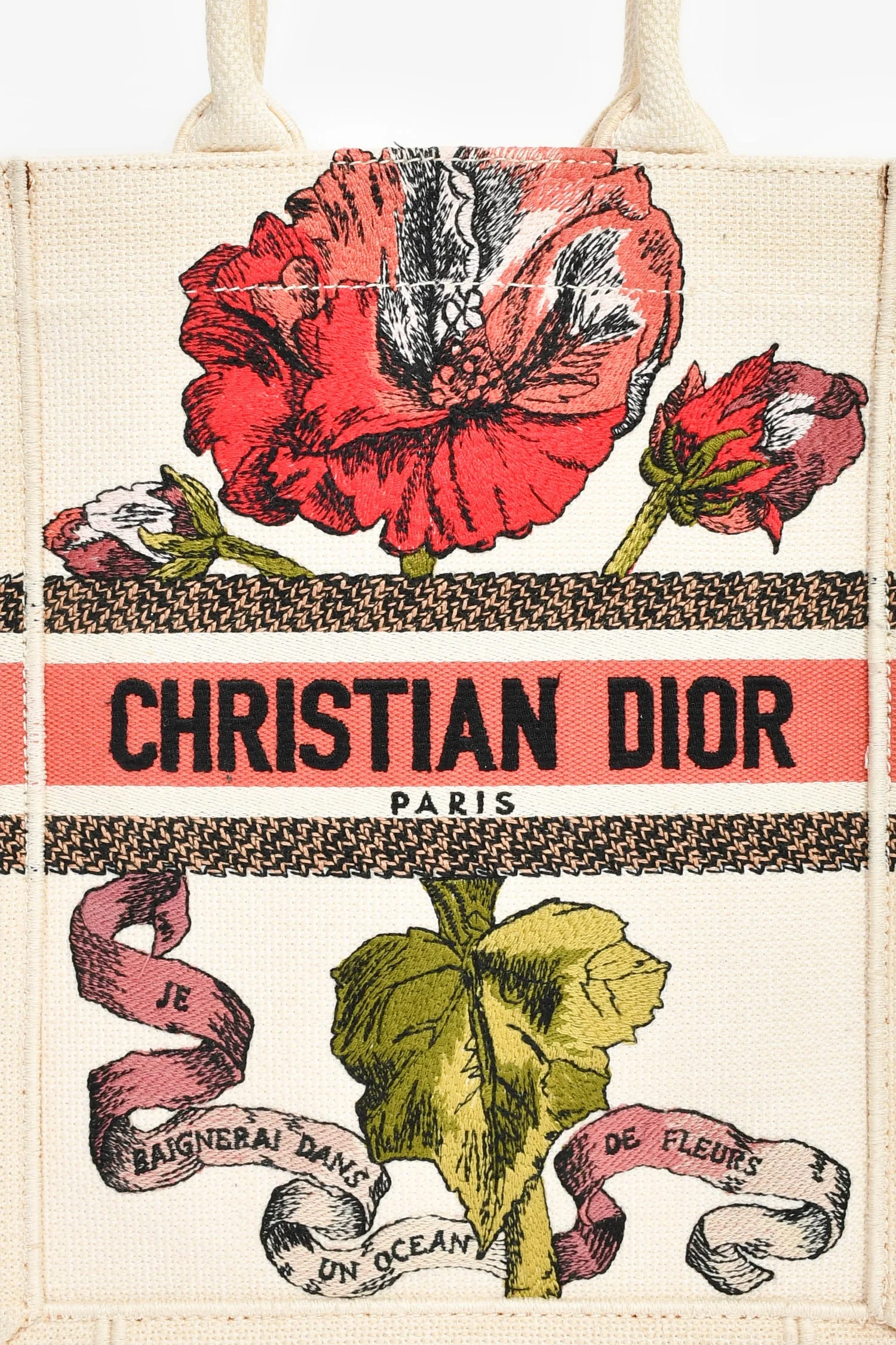 Christian Dior 2020 Cream 'Fleurs Bibliques' Canvas Vertical Mini Book Tote - Image 6