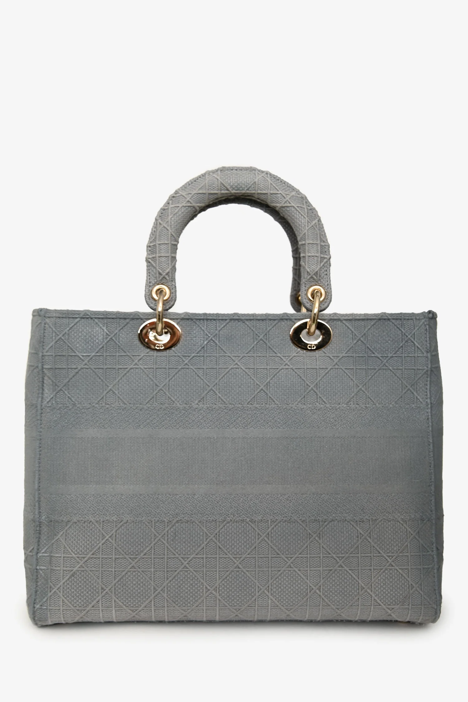 Christian Dior 2020 Grey Cannage Embroidered Canvas Large Lady D-Lite With Strap - Image 2