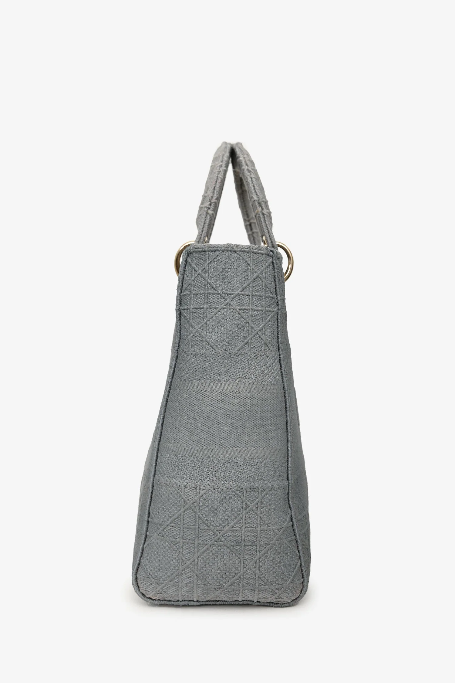 Christian Dior 2020 Grey Cannage Embroidered Canvas Large Lady D-Lite With Strap - Image 3