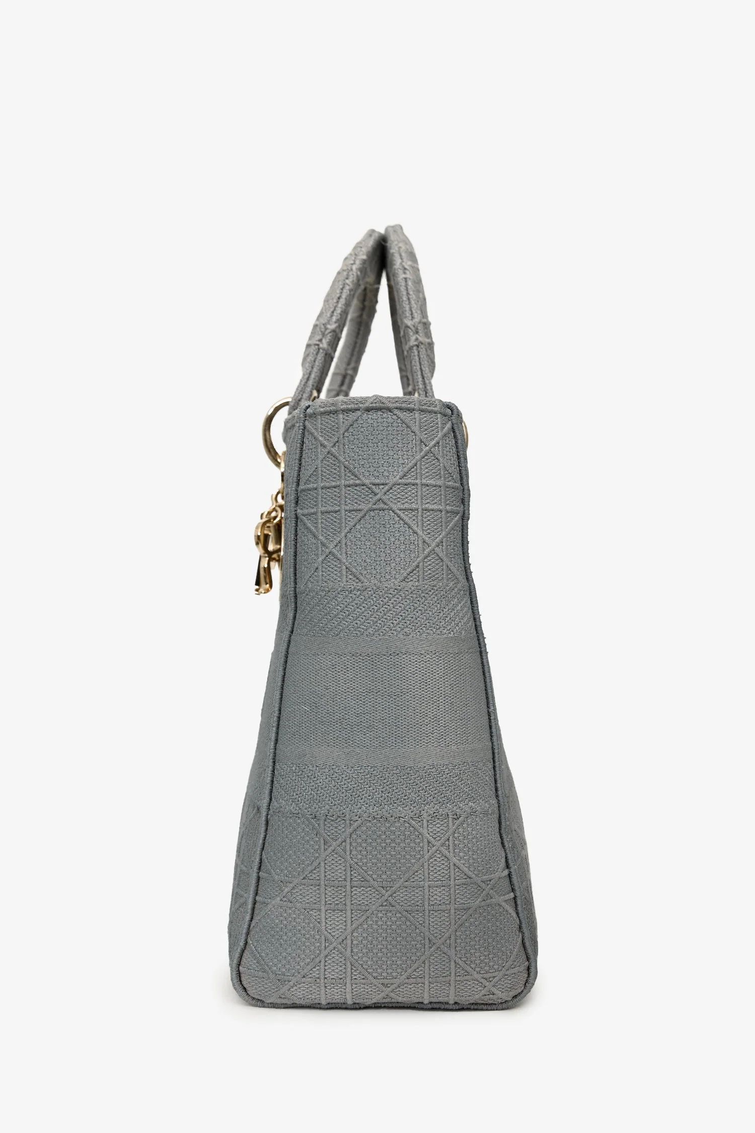 Christian Dior 2020 Grey Cannage Embroidered Canvas Large Lady D-Lite With Strap - Image 4