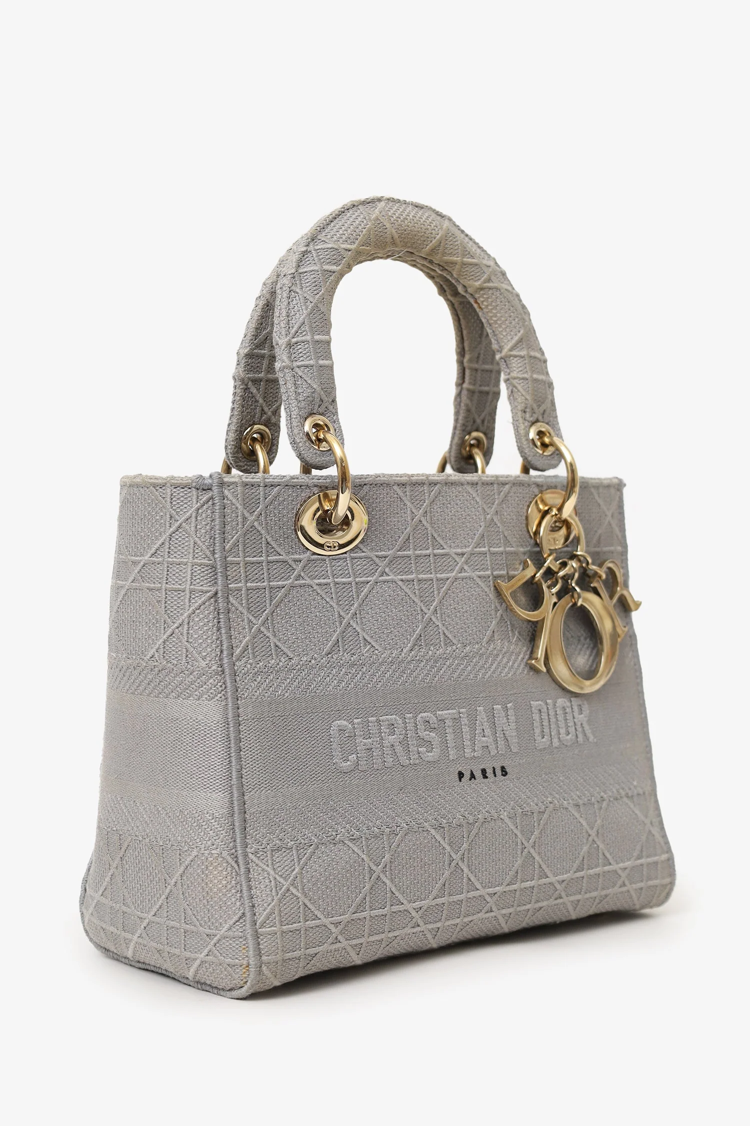 Christian Dior 2020 Grey Cannage Embroidered Canvas Medium Lady D-Lite With Strap - Image 2