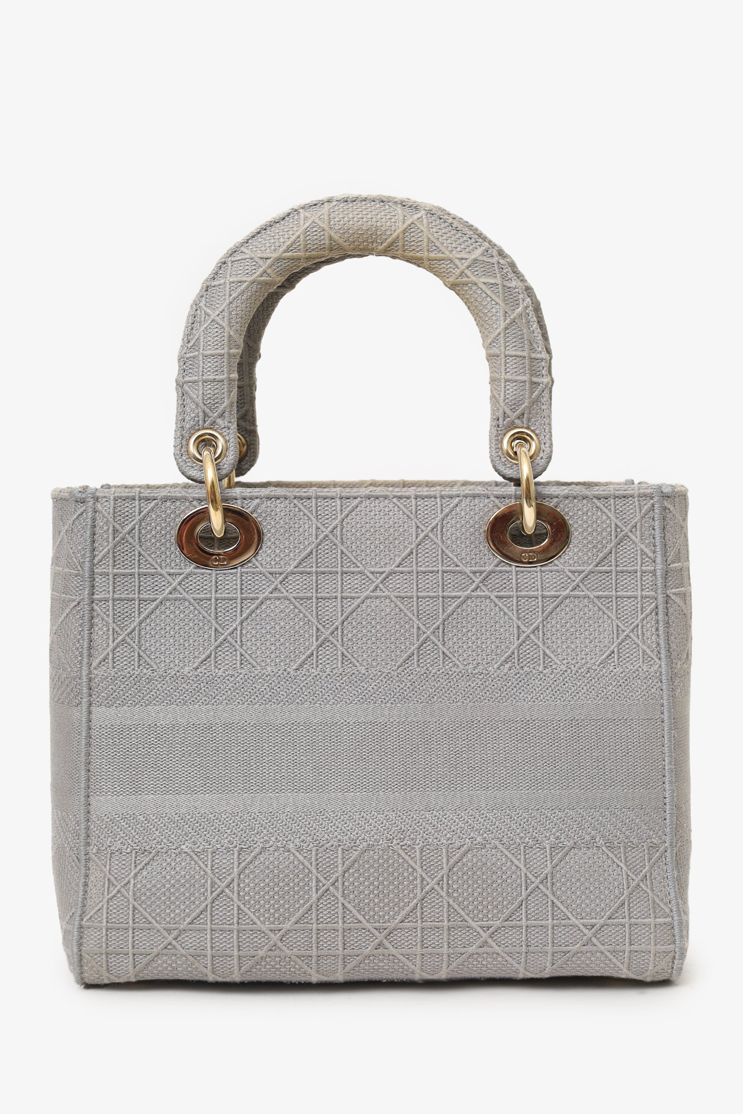 Christian Dior 2020 Grey Cannage Embroidered Canvas Medium Lady D-Lite With Strap - Image 3