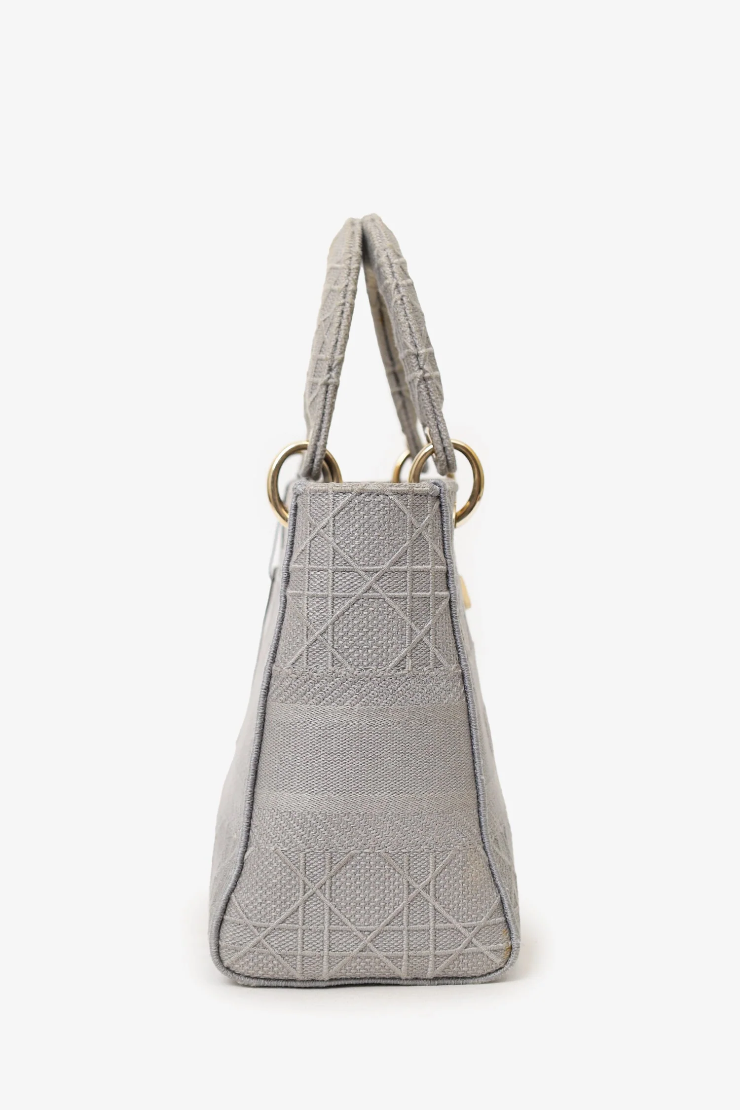 Christian Dior 2020 Grey Cannage Embroidered Canvas Medium Lady D-Lite With Strap - Image 4