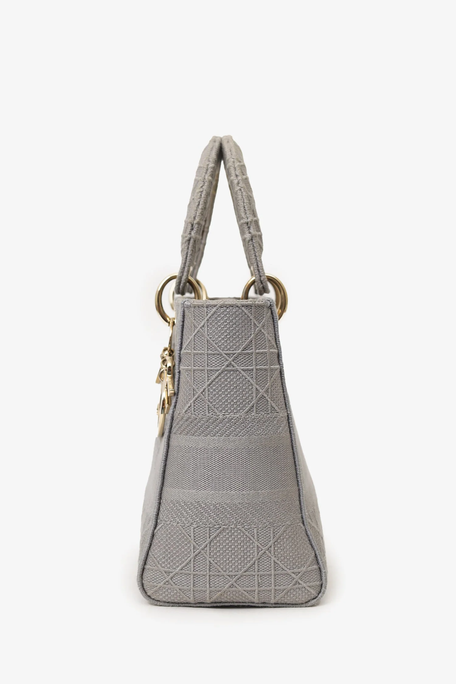 Christian Dior 2020 Grey Cannage Embroidered Canvas Medium Lady D-Lite With Strap - Image 5