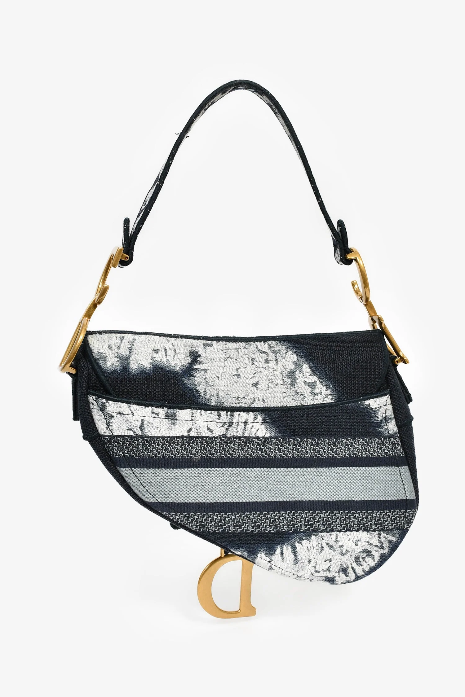 Christian Dior 2020 Navy Blue/White Embroidered Jacquard Saddle Bag - Image 2