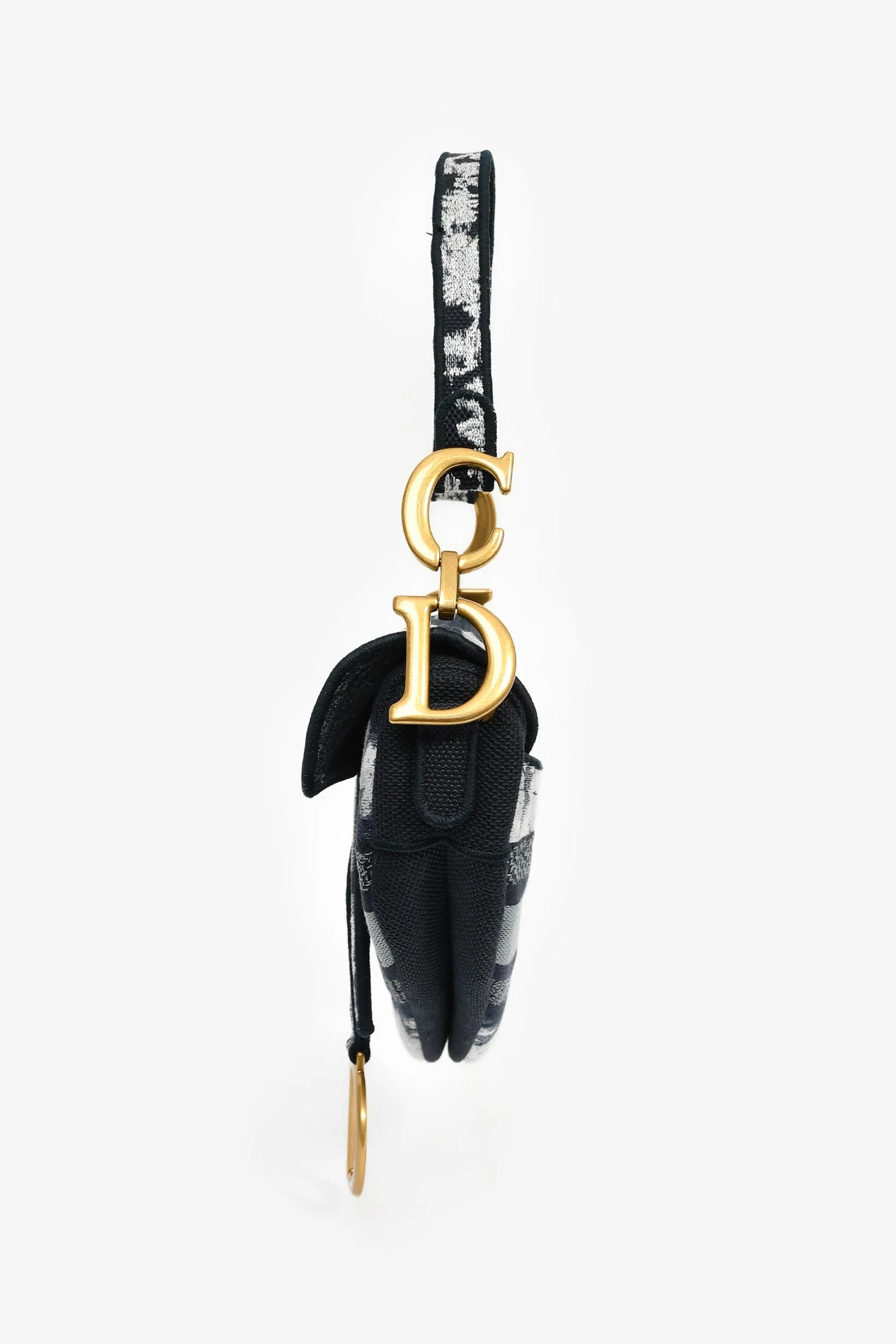 Christian Dior 2020 Navy Blue/White Embroidered Jacquard Saddle Bag - Image 3