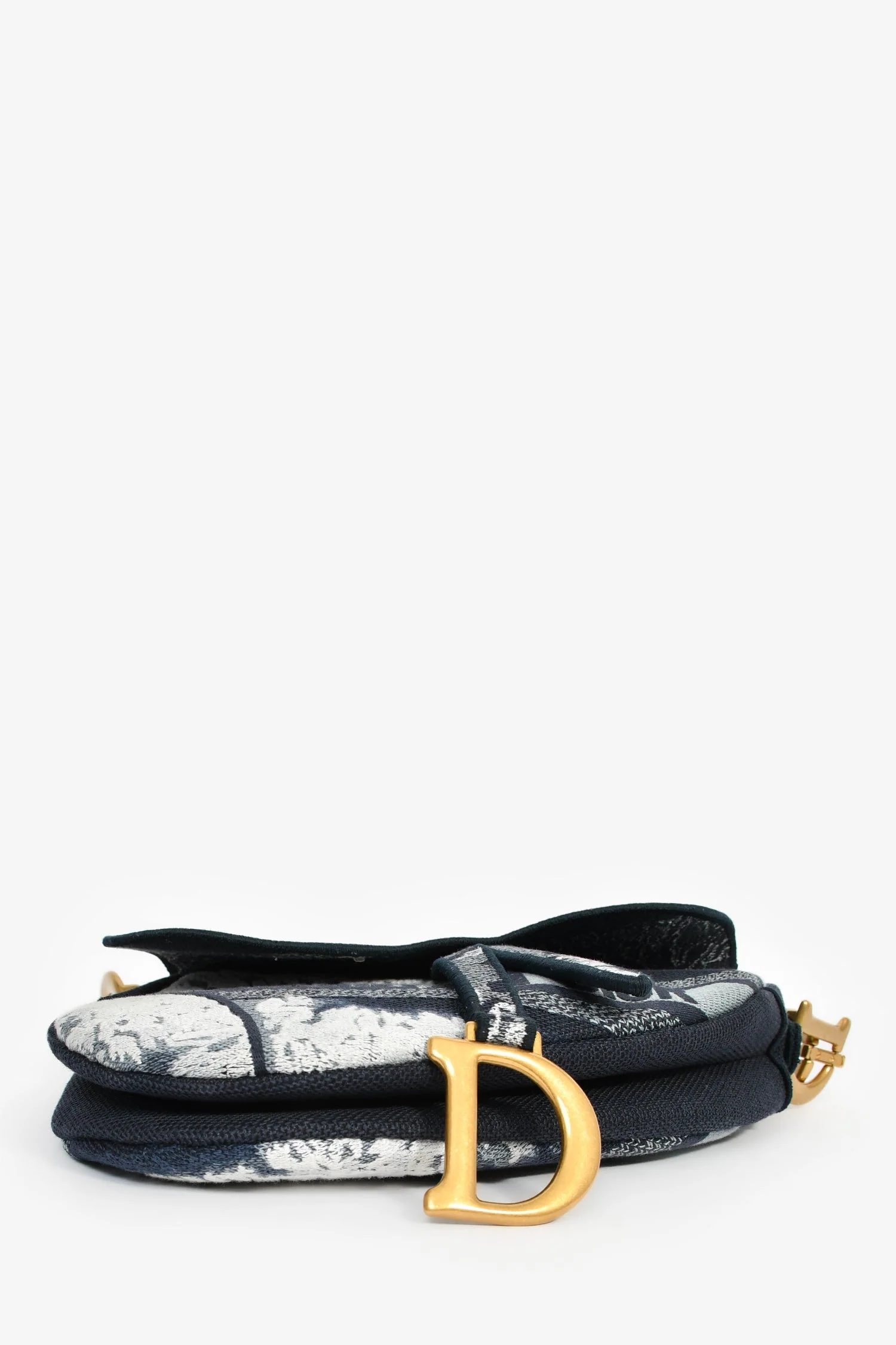 Christian Dior 2020 Navy Blue/White Embroidered Jacquard Saddle Bag - Image 5