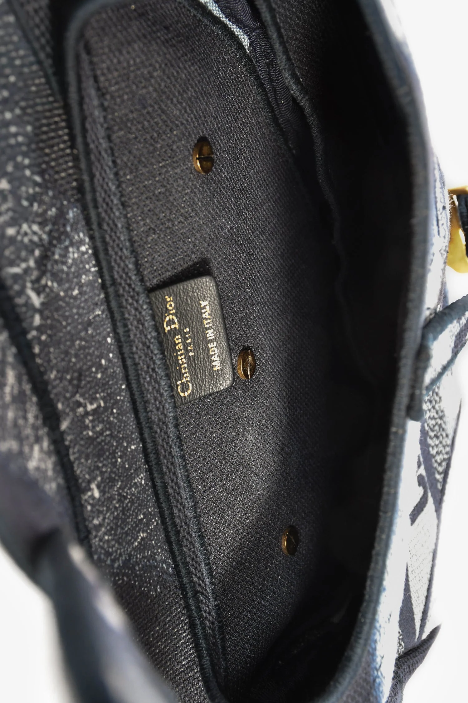 Christian Dior 2020 Navy Blue/White Embroidered Jacquard Saddle Bag - Image 6