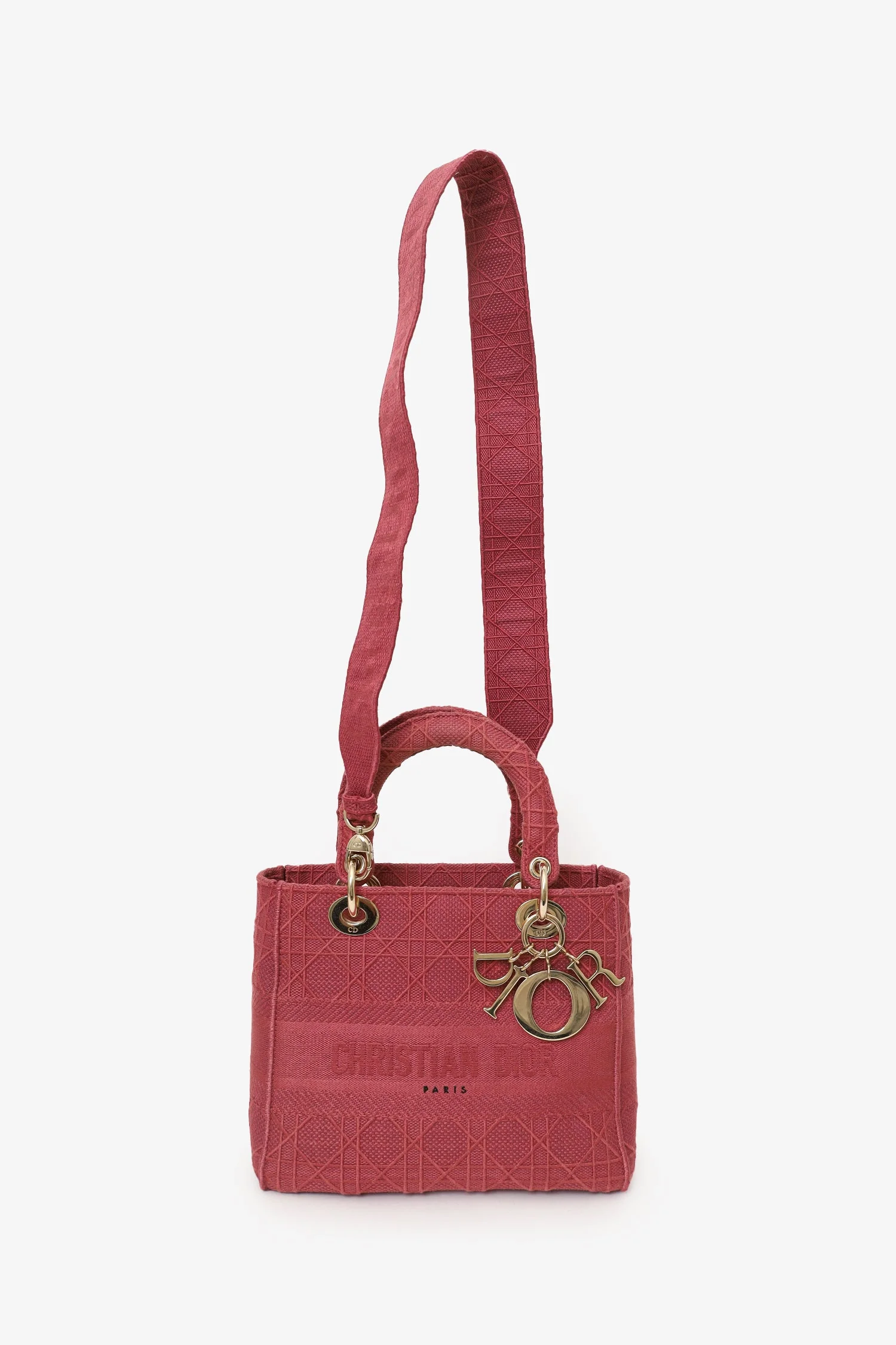 Christian Dior 2020 Pink Cannage Canvas Medium Lady D-Lite With Strap - Image 6