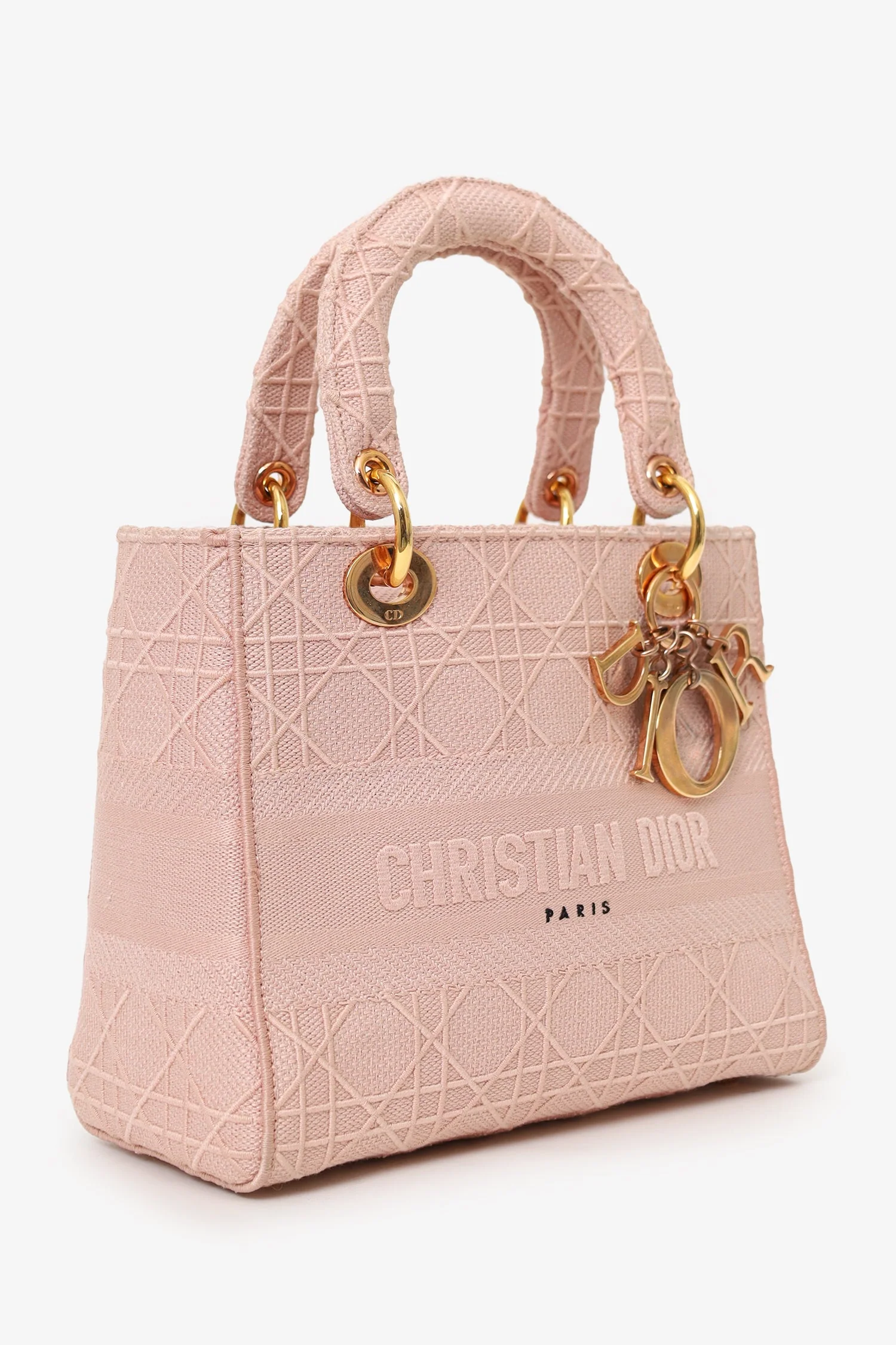 Christian Dior 2020 Pink Cannage Embroidered Canvas Medium Lady D-Lite With Strap - Image 2