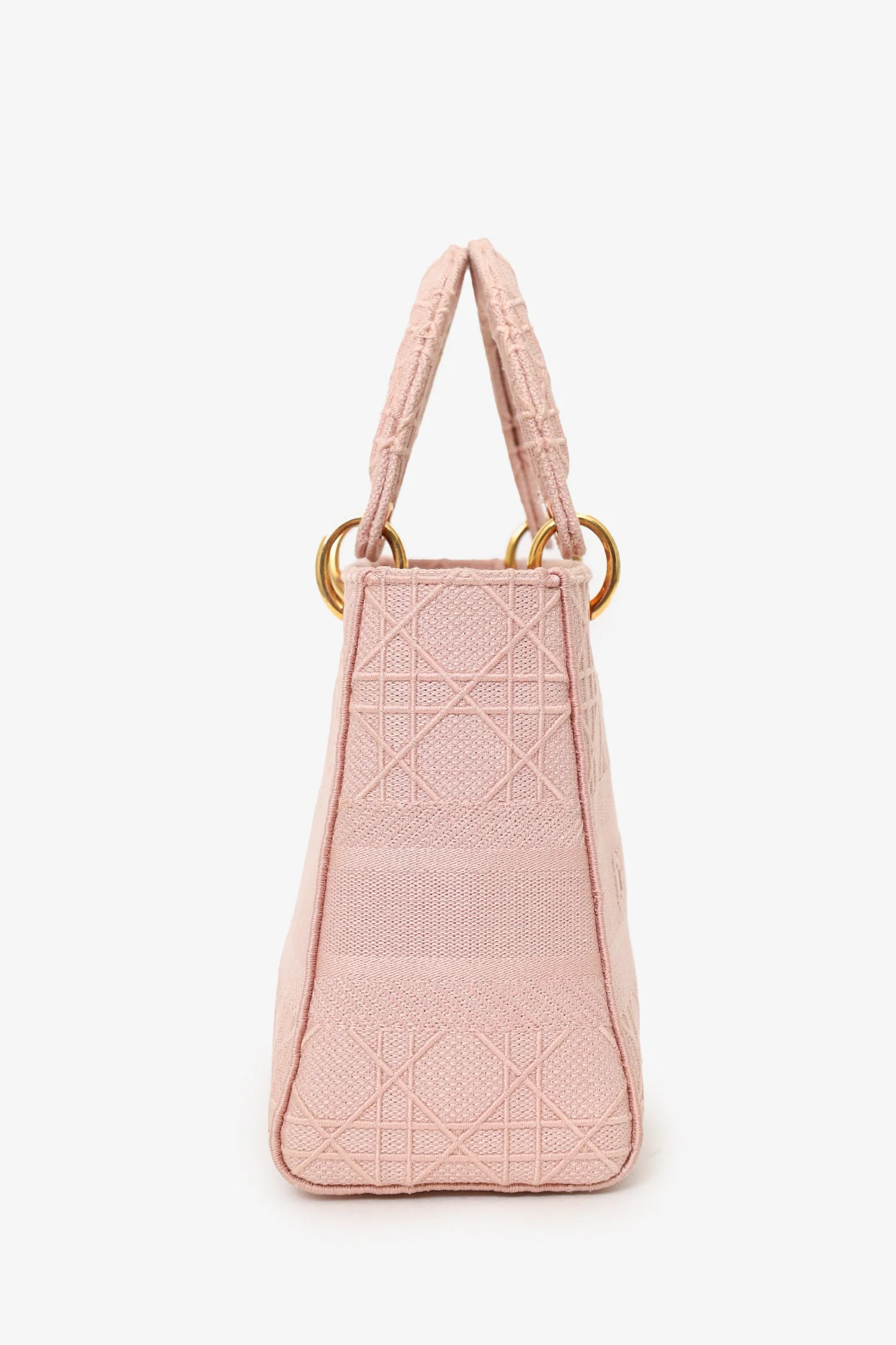 Christian Dior 2020 Pink Cannage Embroidered Canvas Medium Lady D-Lite With Strap - Image 4