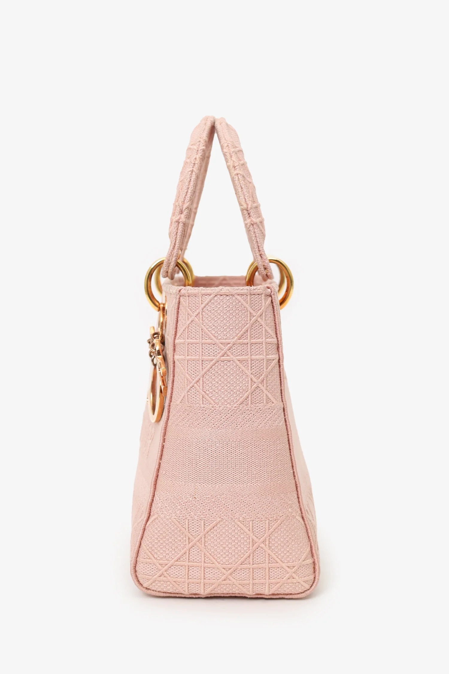 Christian Dior 2020 Pink Cannage Embroidered Canvas Medium Lady D-Lite With Strap - Image 5