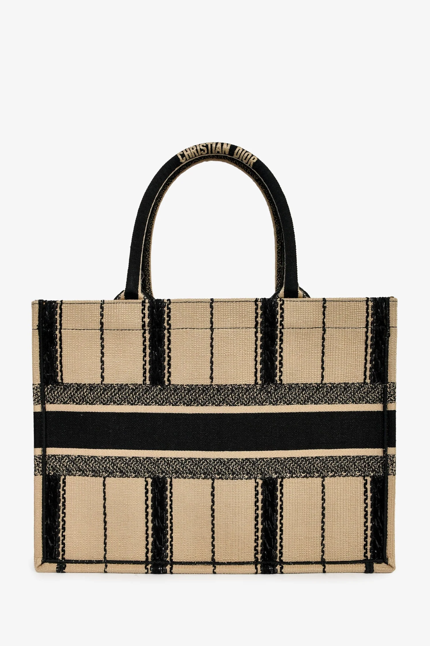 Christian Dior 2020 Tan/Black Canvas Striped Medium Book Tote - Image 2