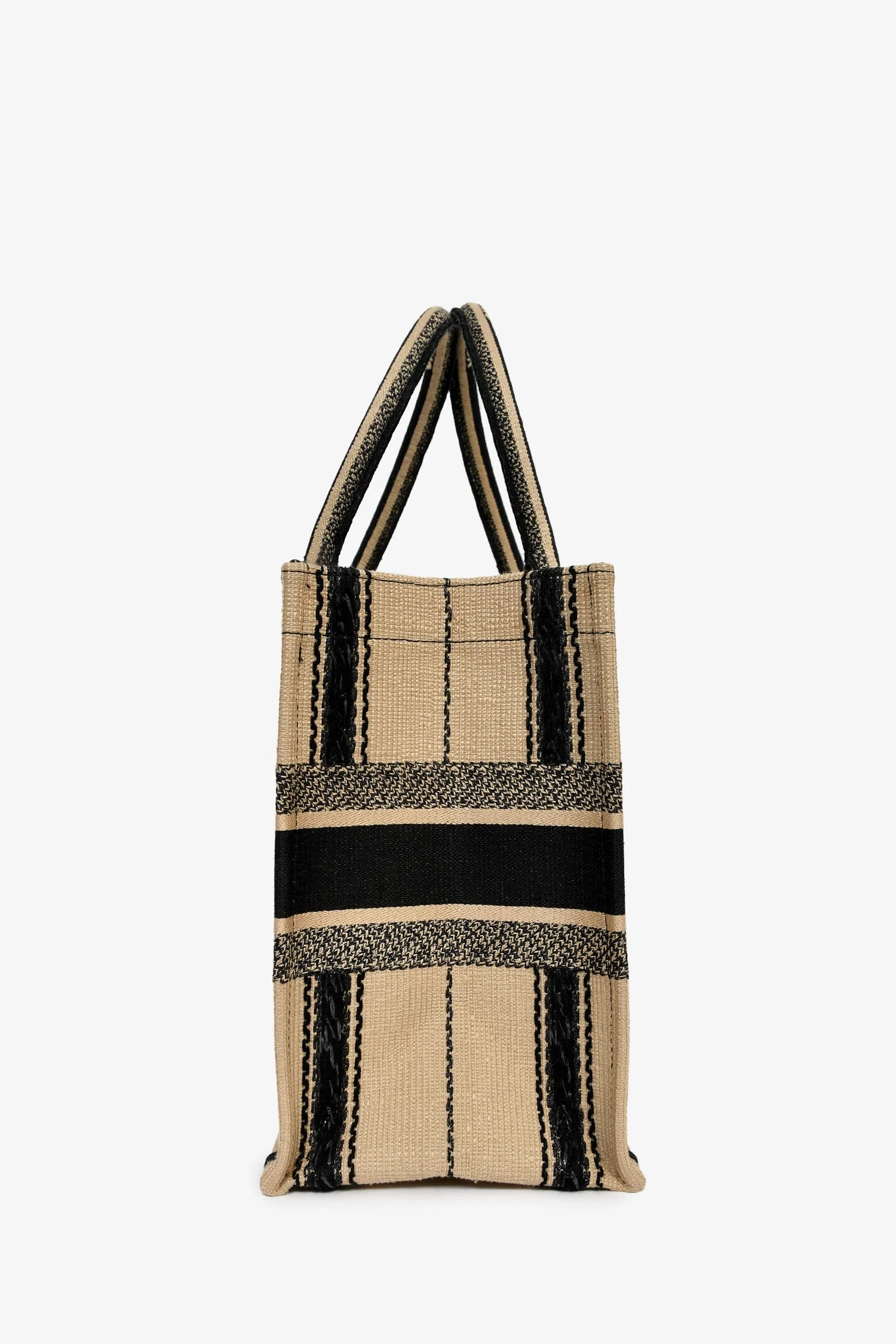 Christian Dior 2020 Tan/Black Canvas Striped Medium Book Tote - Image 3