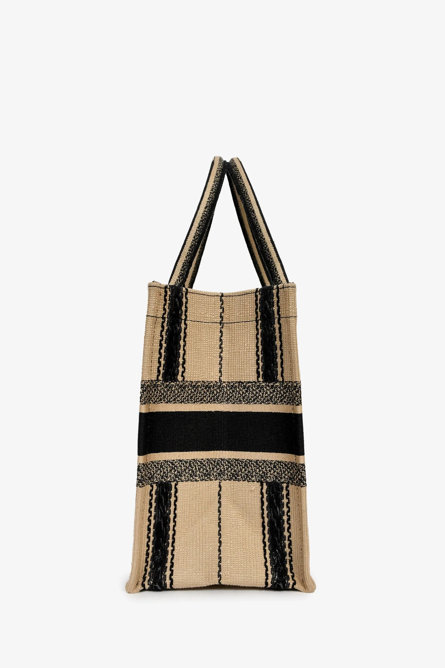 Christian Dior 2020 Tan/Black Canvas Striped Medium Book Tote - Image 4