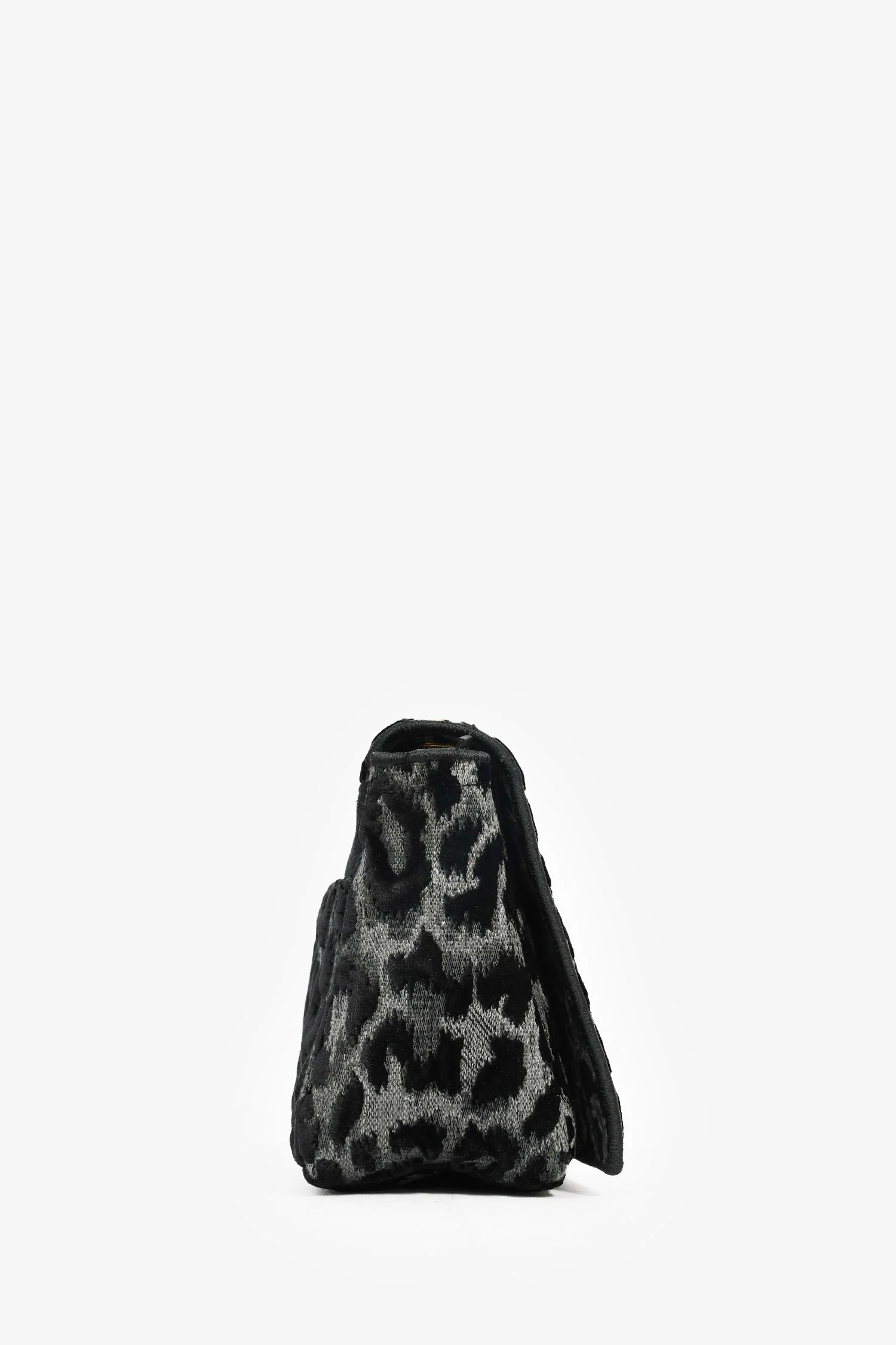 Christian Dior 2021 Black Grey Velvet Leopard Print Medium Caro Bag - Image 3