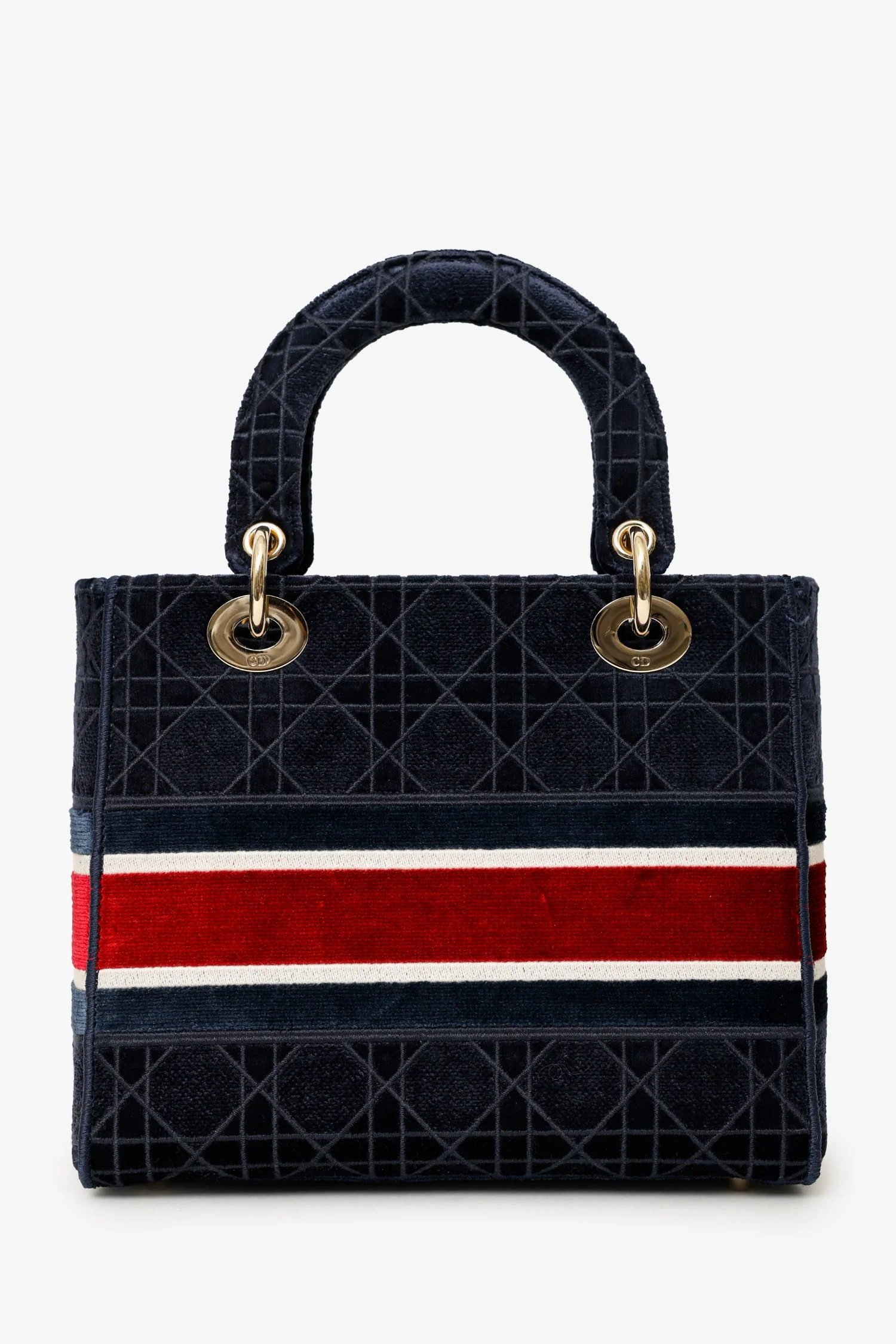 Christian Dior 2021 Blue Velvet 'Cannage D-Lite' Medium Bag With Strap - Image 3