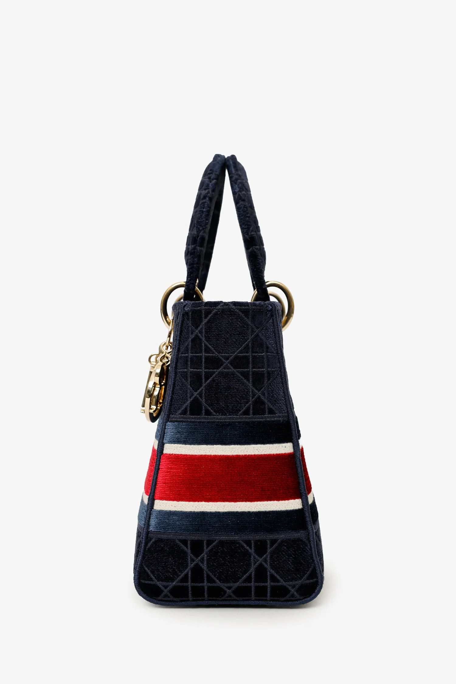 Christian Dior 2021 Blue Velvet 'Cannage D-Lite' Medium Bag With Strap - Image 4