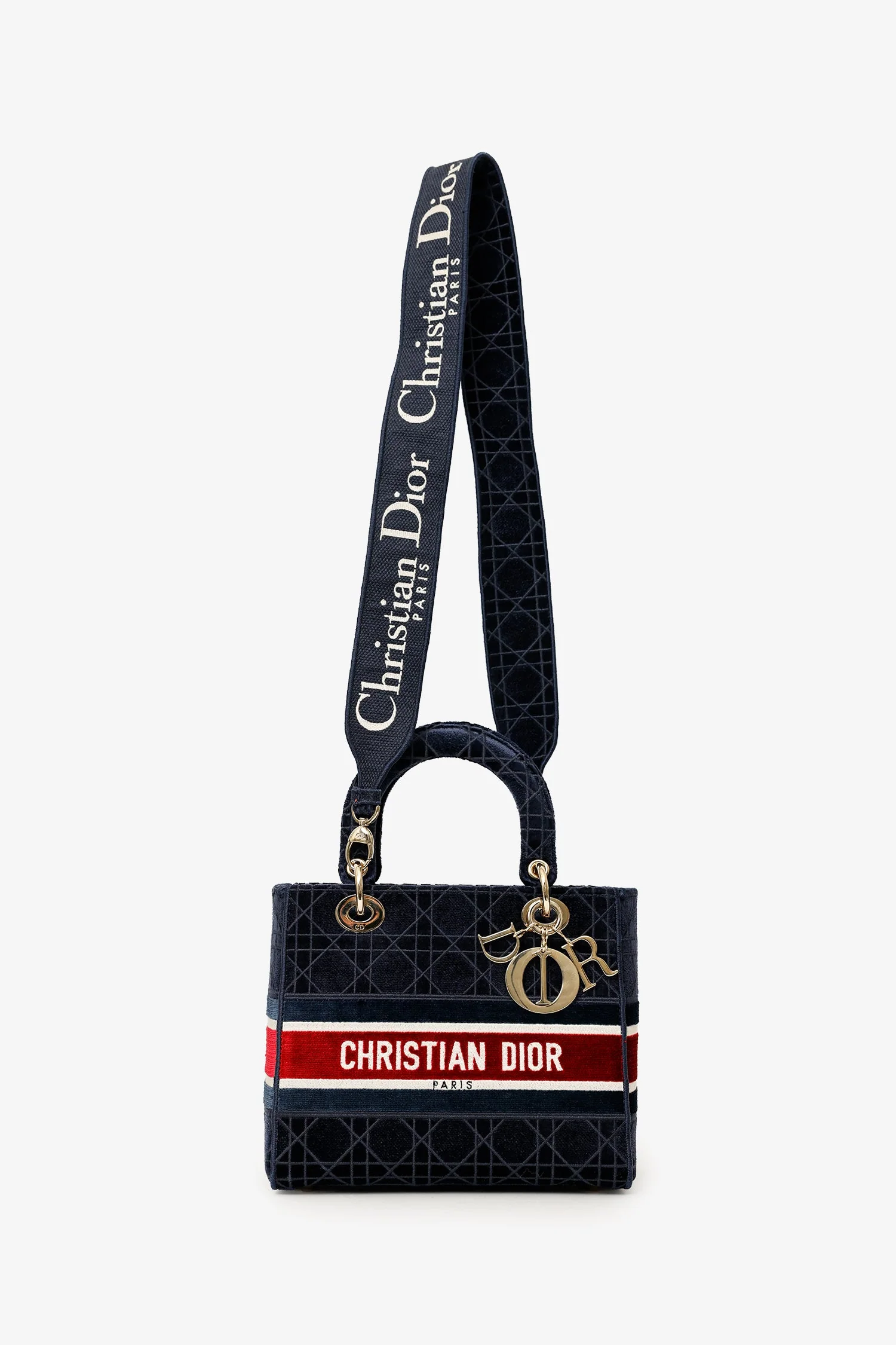 Christian Dior 2021 Blue Velvet 'Cannage D-Lite' Medium Bag With Strap - Image 6