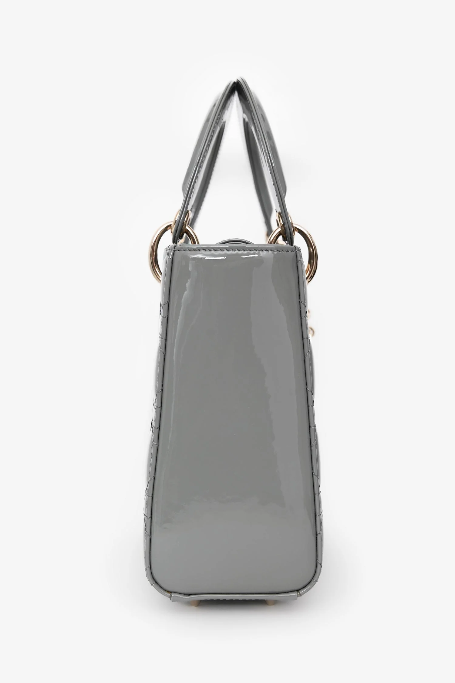 Christian Dior 2021 Grey Patent Leather Small Lady Dior Top Handle With Strap - Image 3