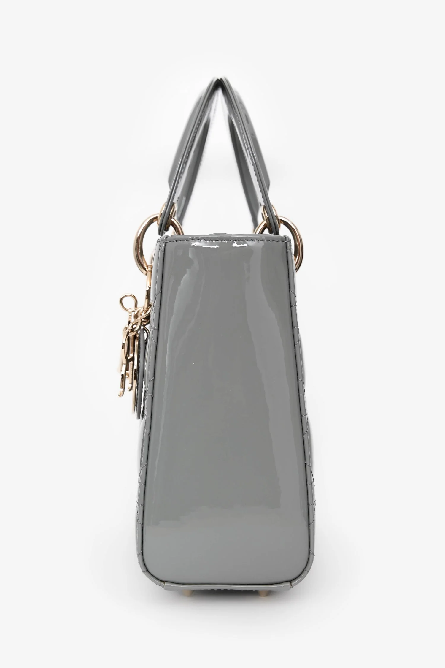 Christian Dior 2021 Grey Patent Leather Small Lady Dior Top Handle With Strap - Image 4
