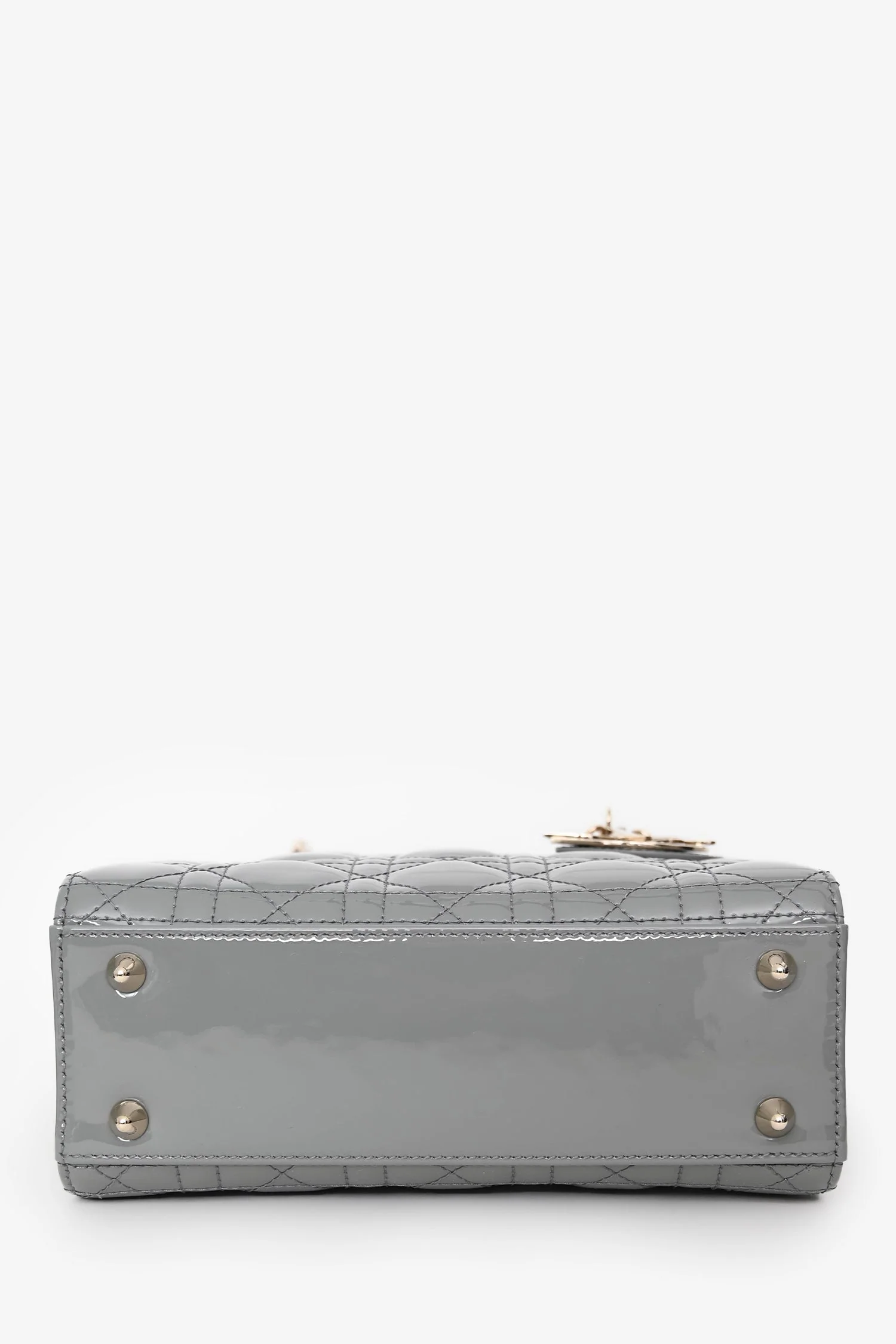 Christian Dior 2021 Grey Patent Leather Small Lady Dior Top Handle With Strap - Image 5