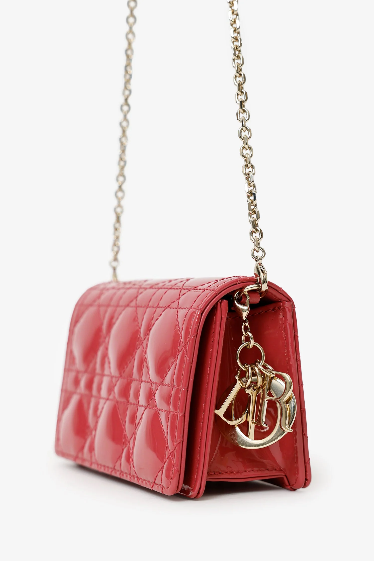 Christian Dior 2021 Pink Patent Leather Nano Lady Dior Chain Pouch - Image 7