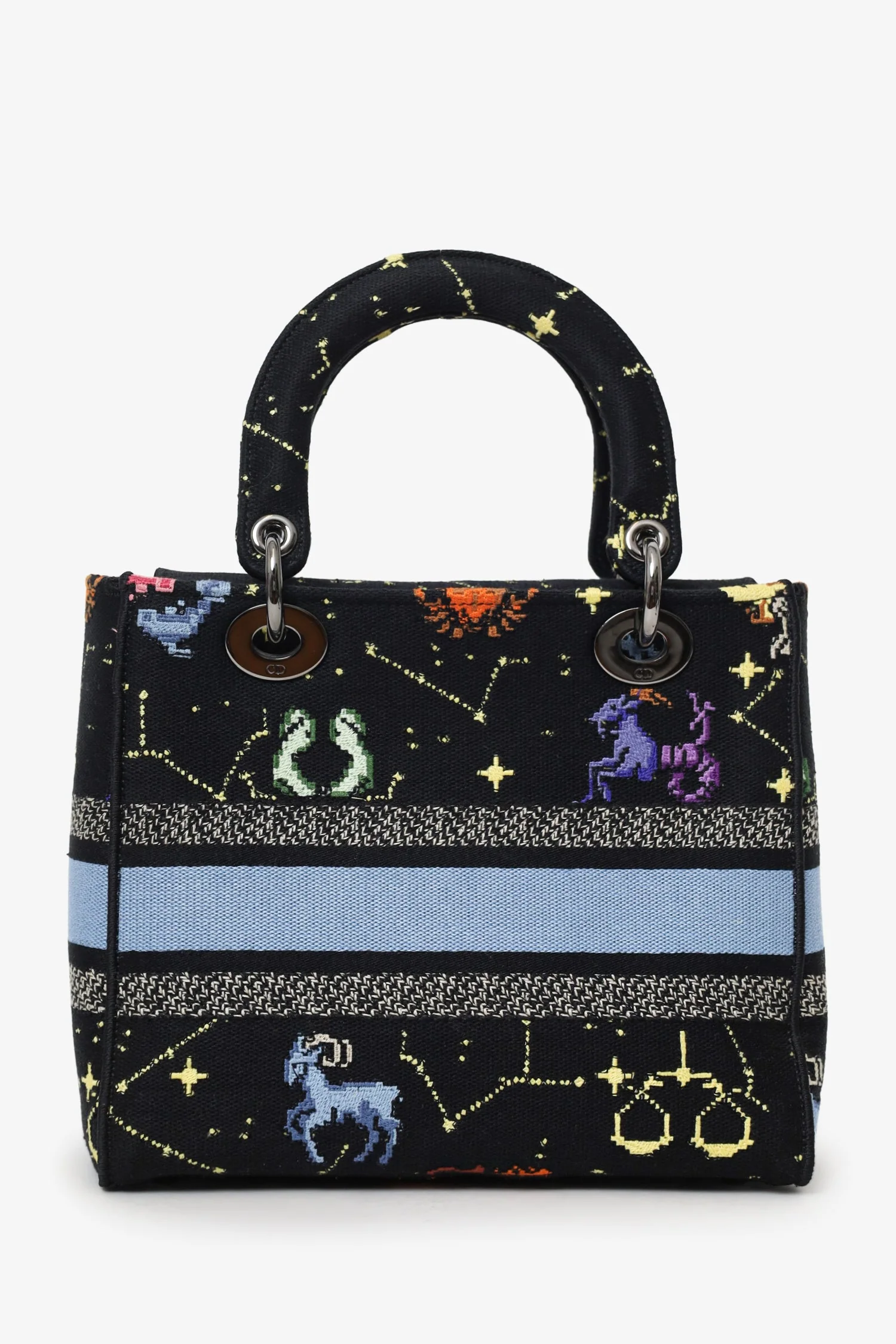 Christian Dior 2022 Black Canvas Pixel Zodiac Embroidered Medium Lady D-Lite With Strap - Image 2