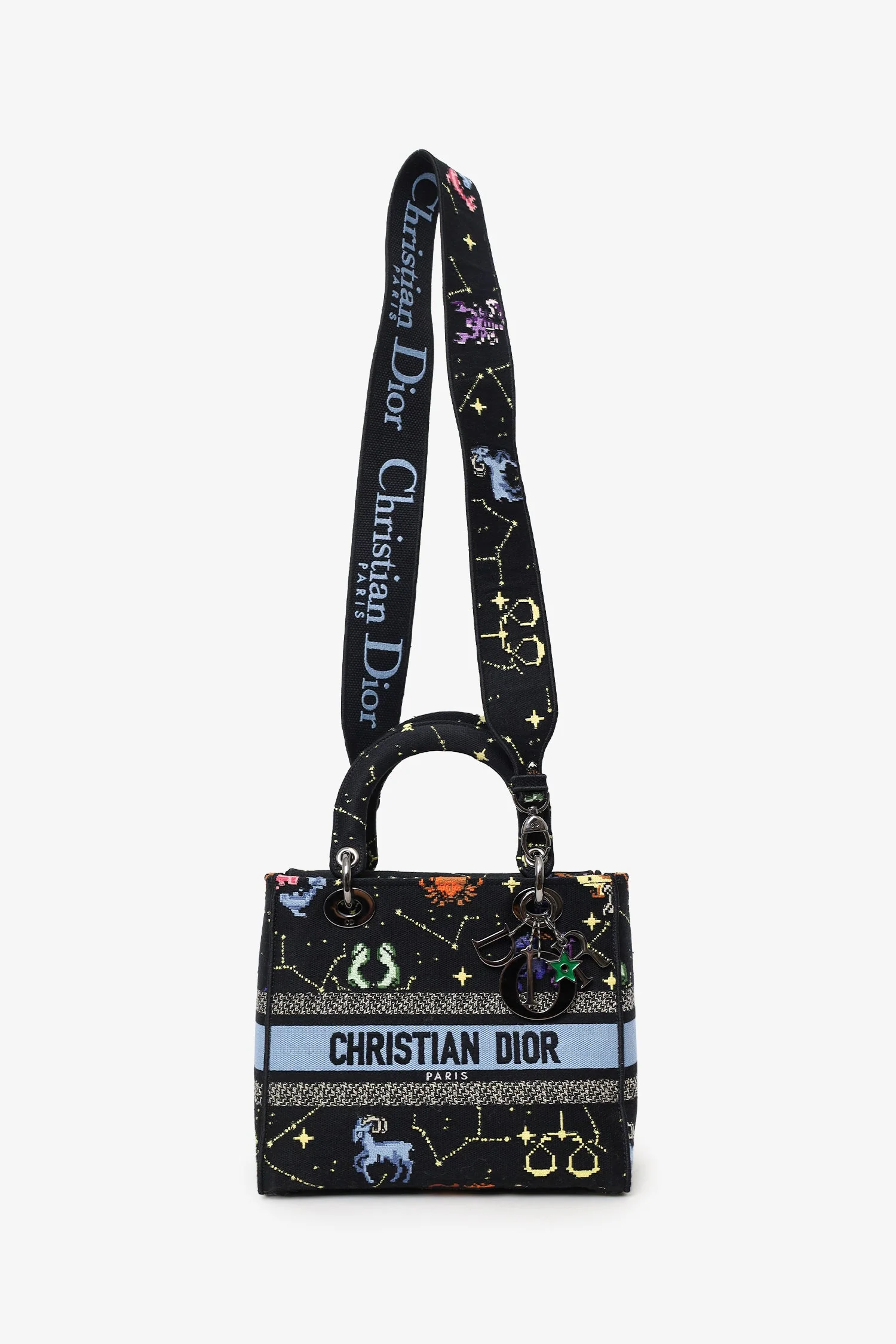 Christian Dior 2022 Black Canvas Pixel Zodiac Embroidered Medium Lady D-Lite With Strap - Image 6